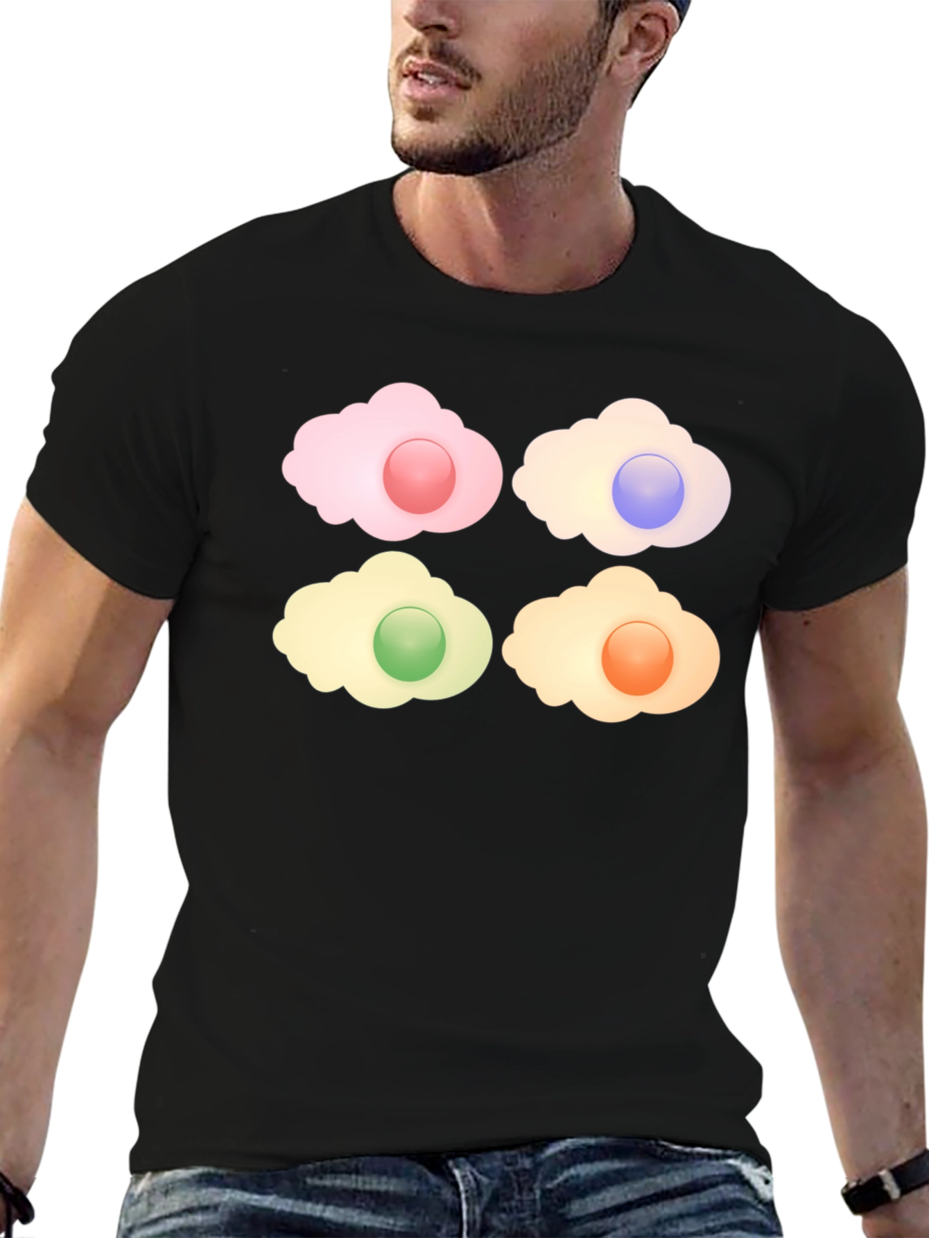 Black Colorful Sunny Side Up Eggs Graphic T-Shirt view 6