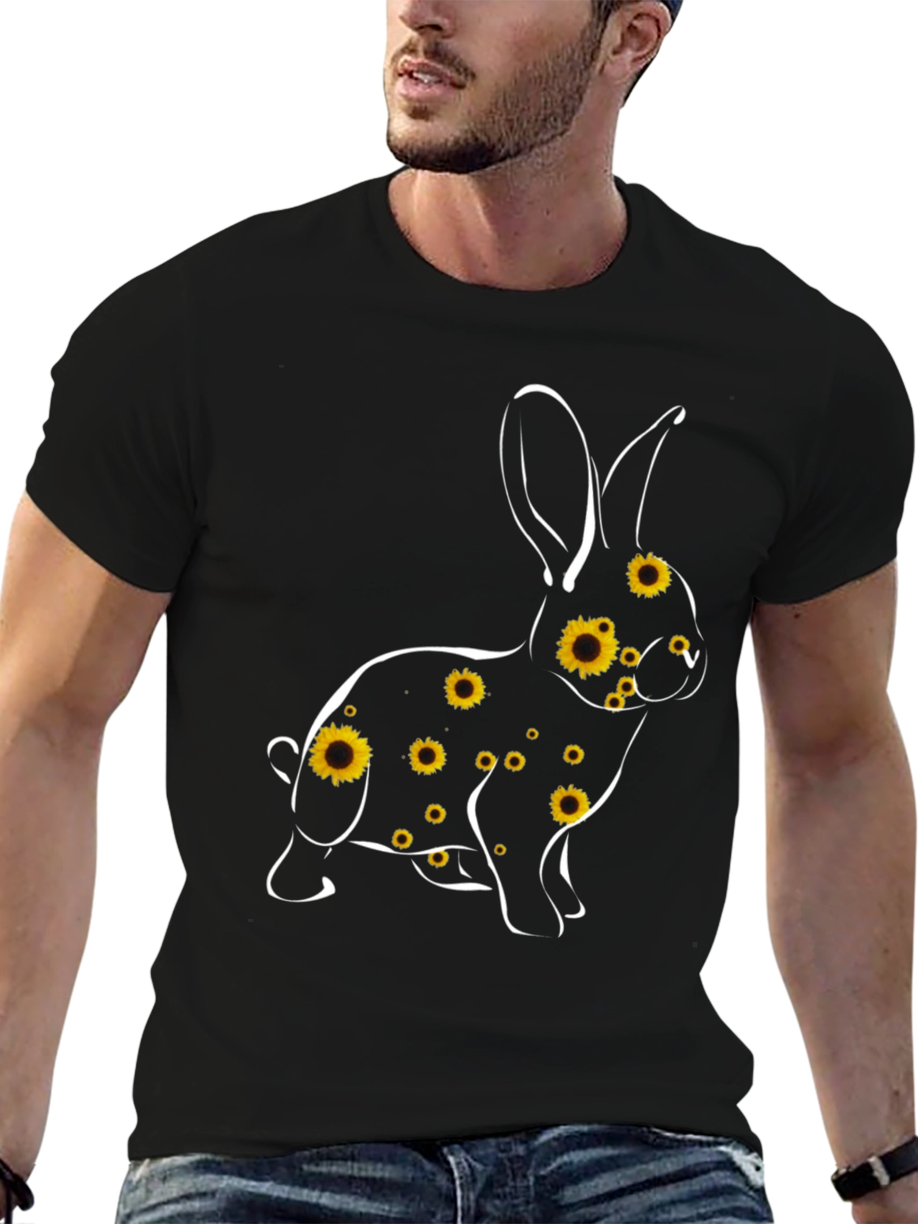 Black Sunflower Bunny Graphic Tee - Black Cotton Blend view 6
