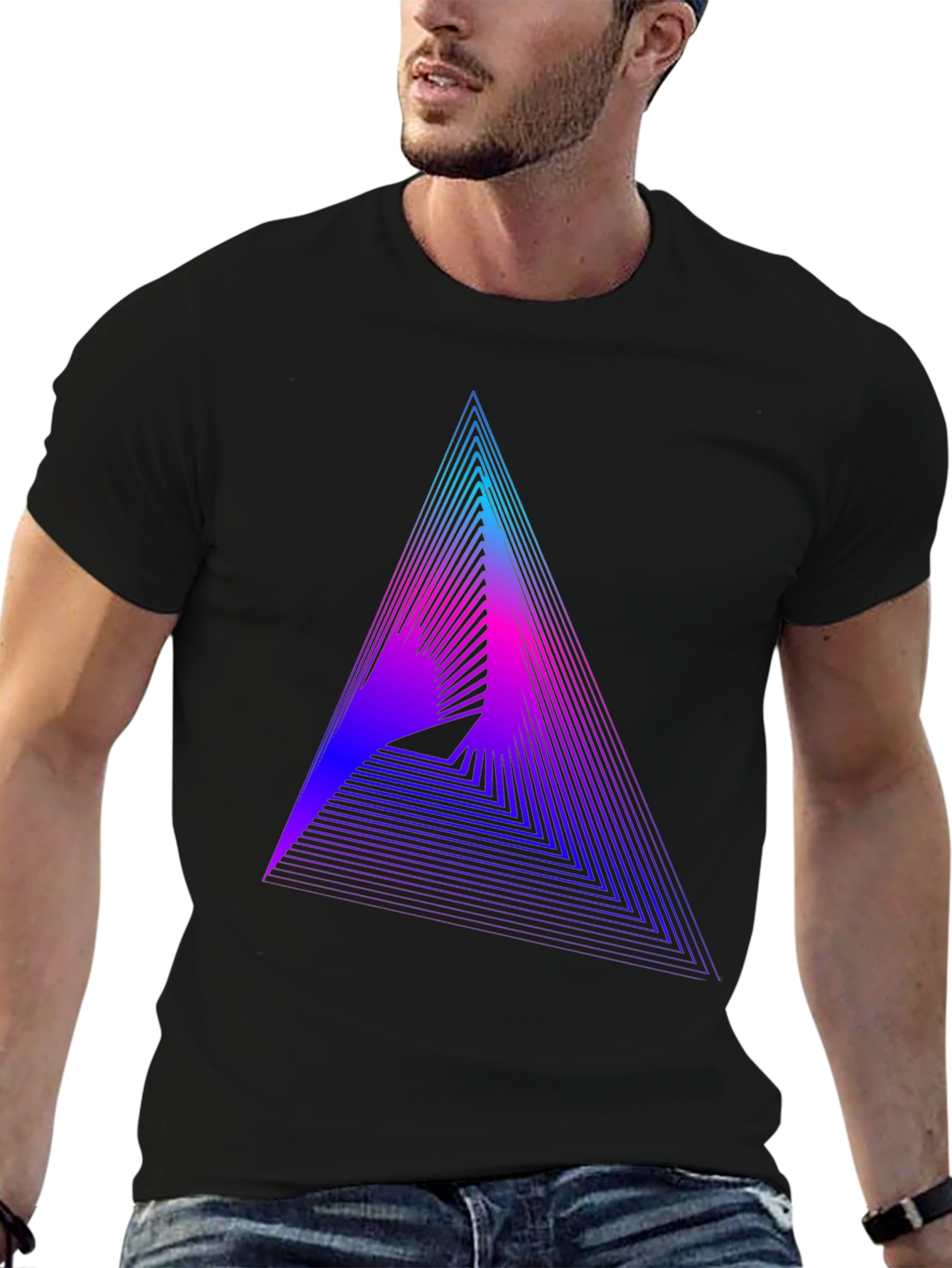 Black Geometric Gradient Triangle Tee - Modern Graphic T-Shirt view 6