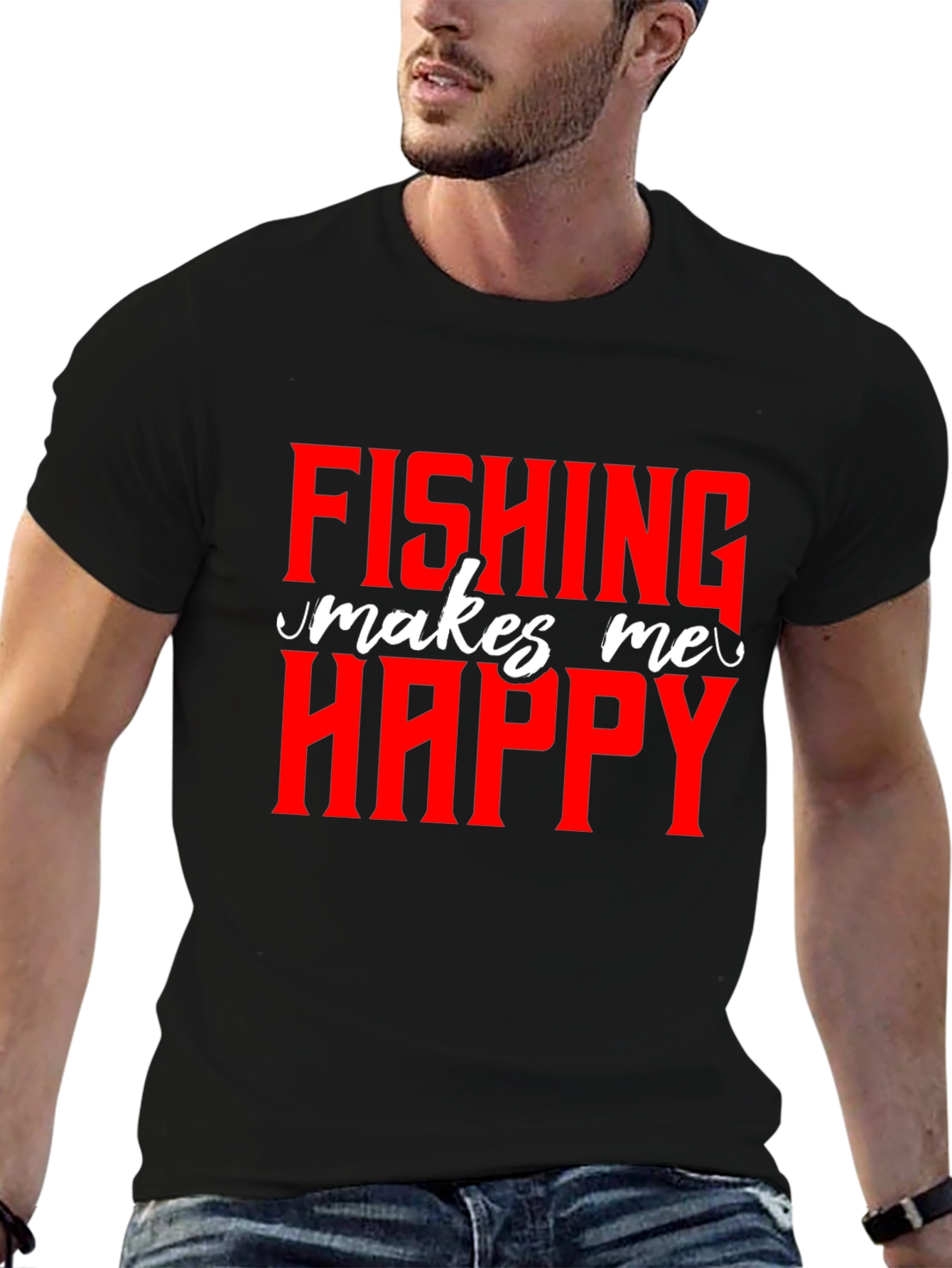 Black Fishing Makes Me Happy - Graphic T-Shirt view 6