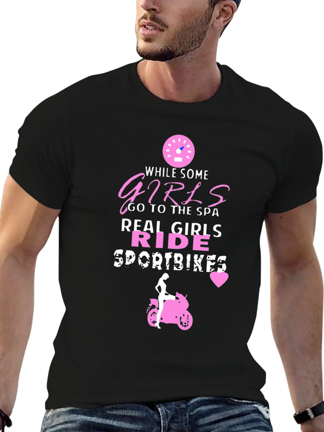 Black Real Girls Ride Sportbikes - Novelty Graphic Tee view 6