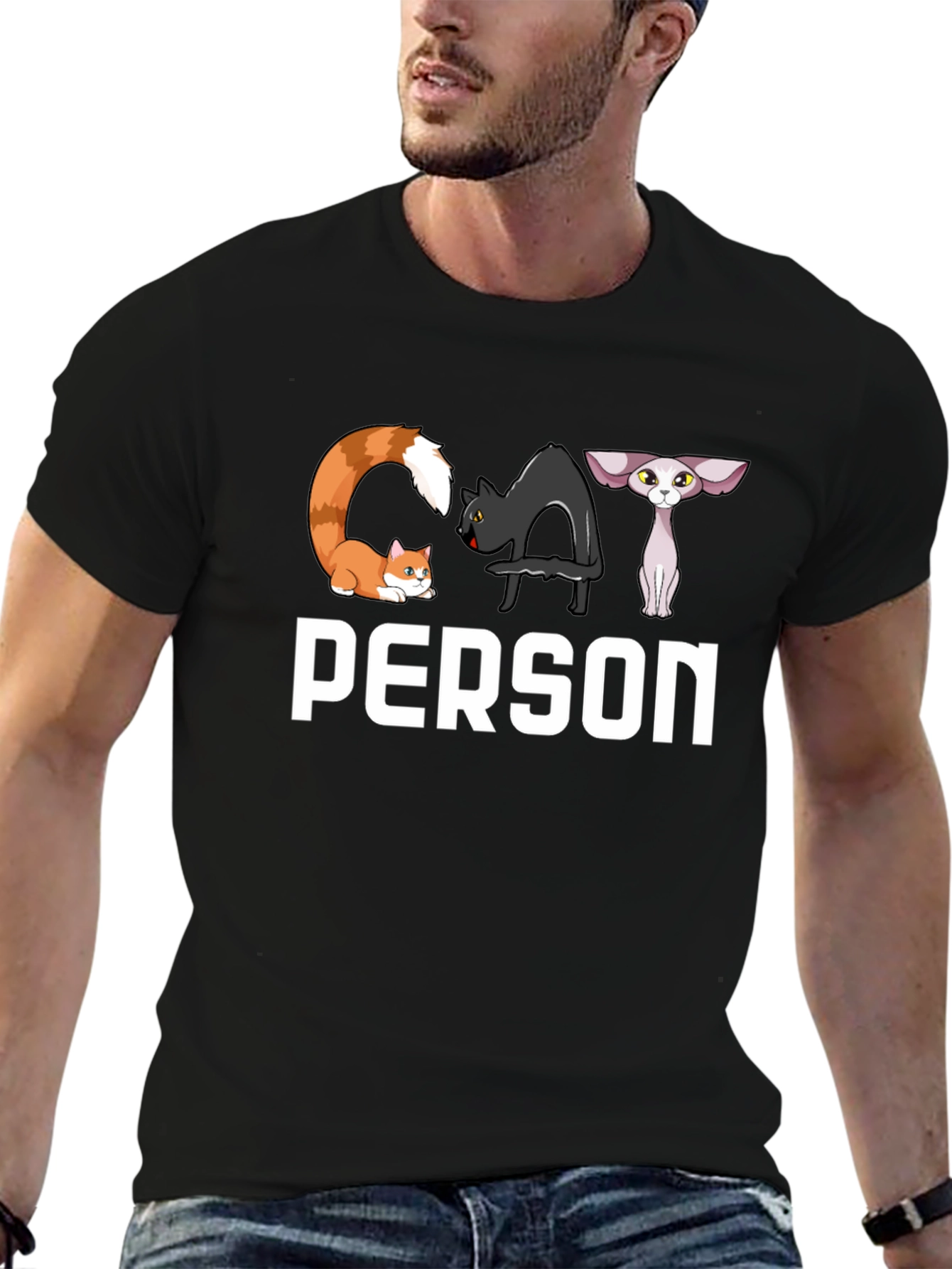 Black Cat Person T-Shirt - Novelty Design view 6