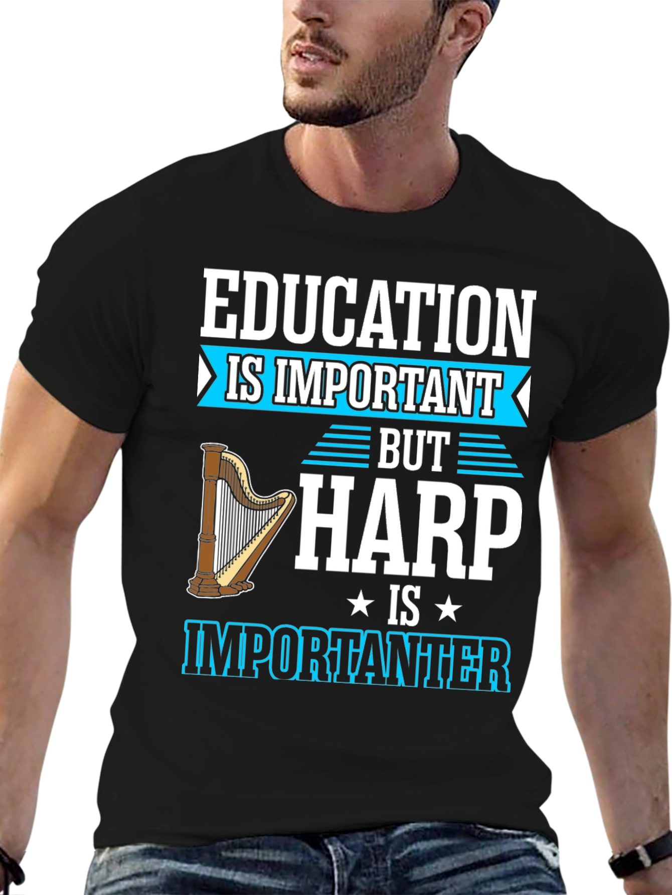 Black Education Important, Harp Importanter T-Shirt view 6