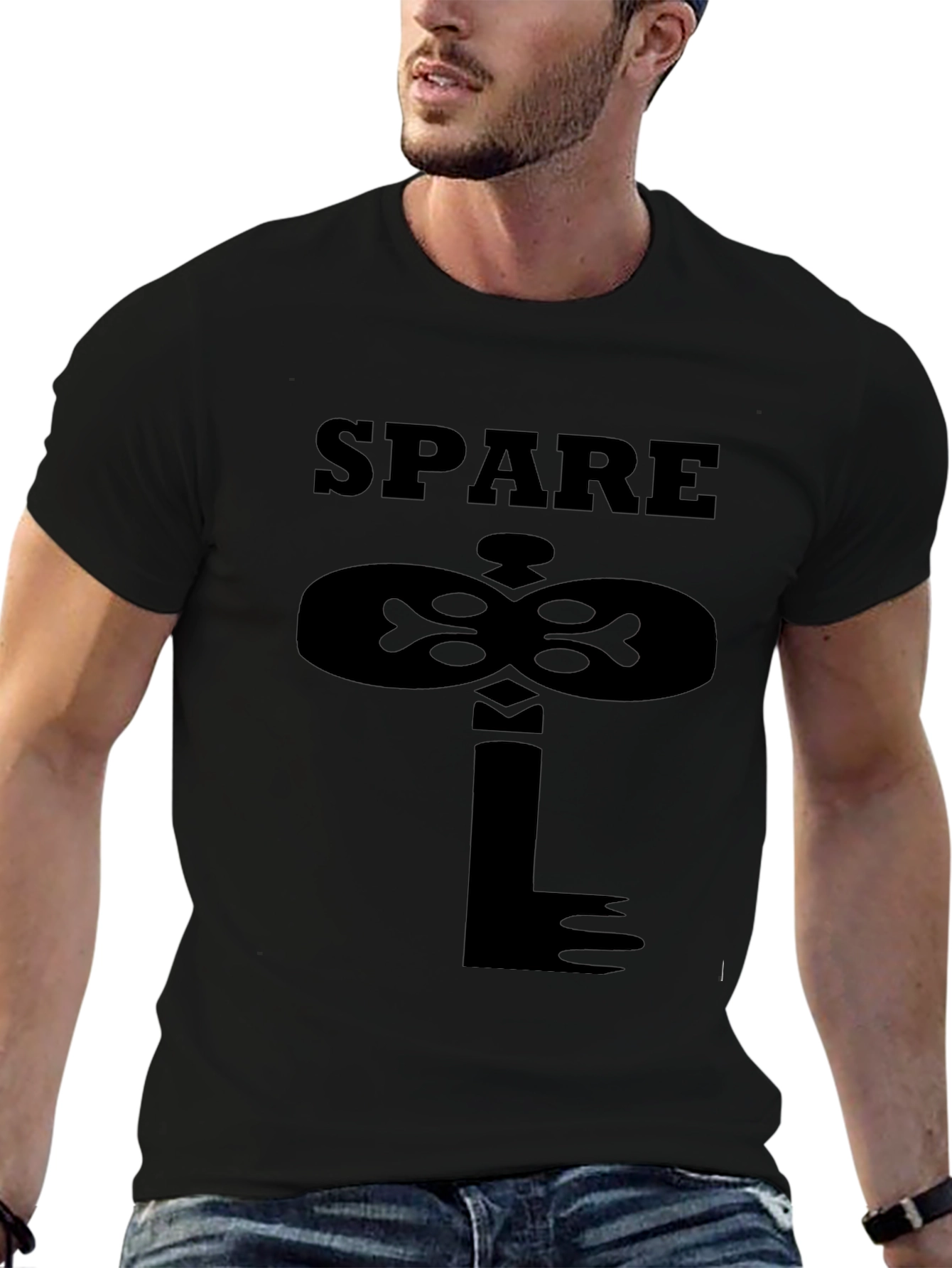 Black Spare Key Graphic Print Black T-Shirt view 6