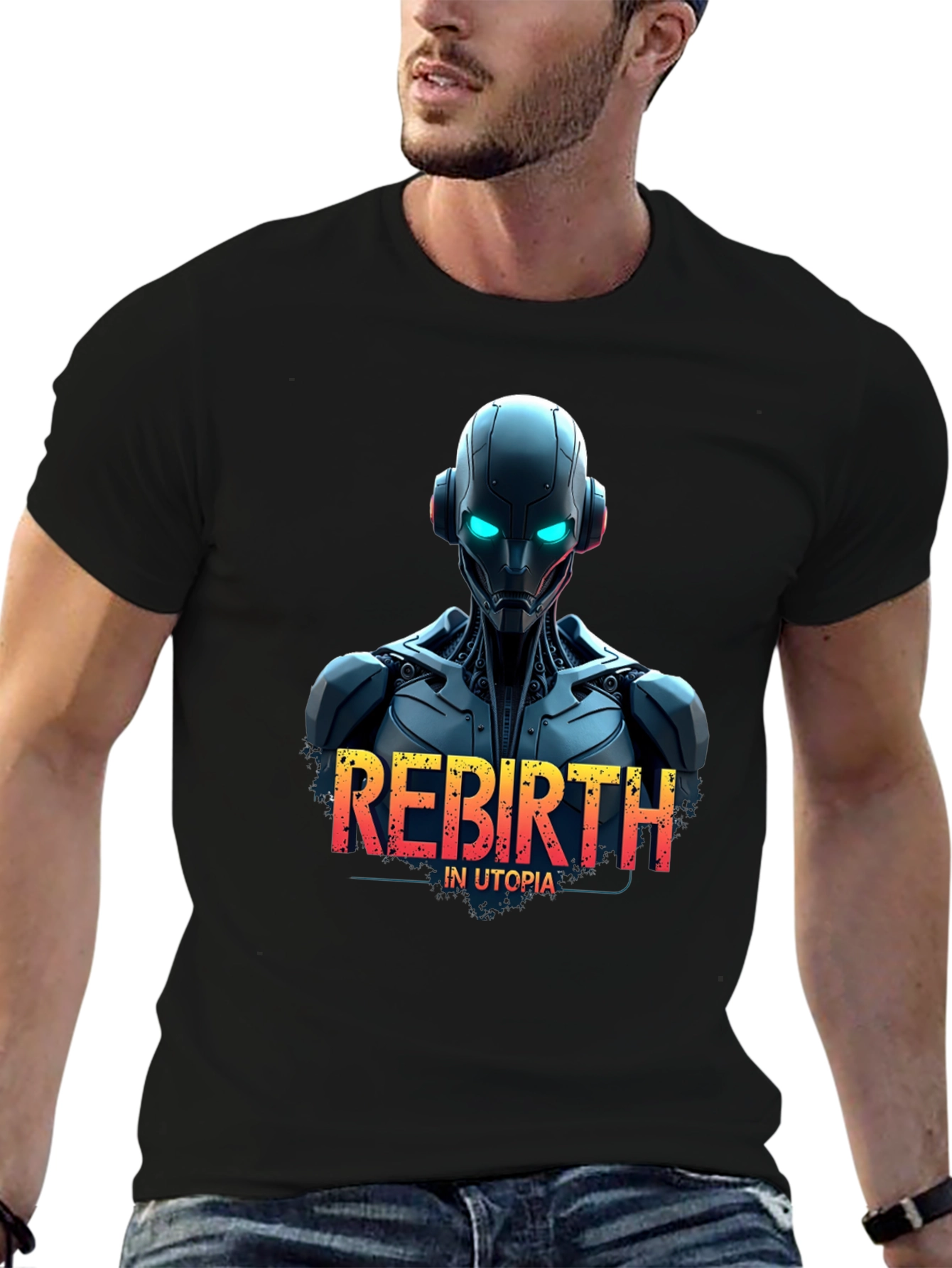 Black Rebirth in Utopia Robot T-Shirt - Sci-Fi Style view 6