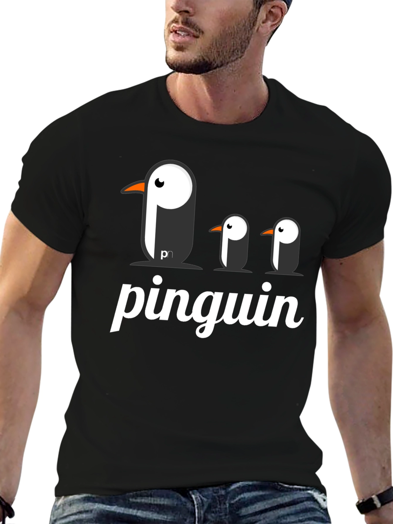 Black Pinguin Graphic T-Shirt - Black Cotton Tee view 6