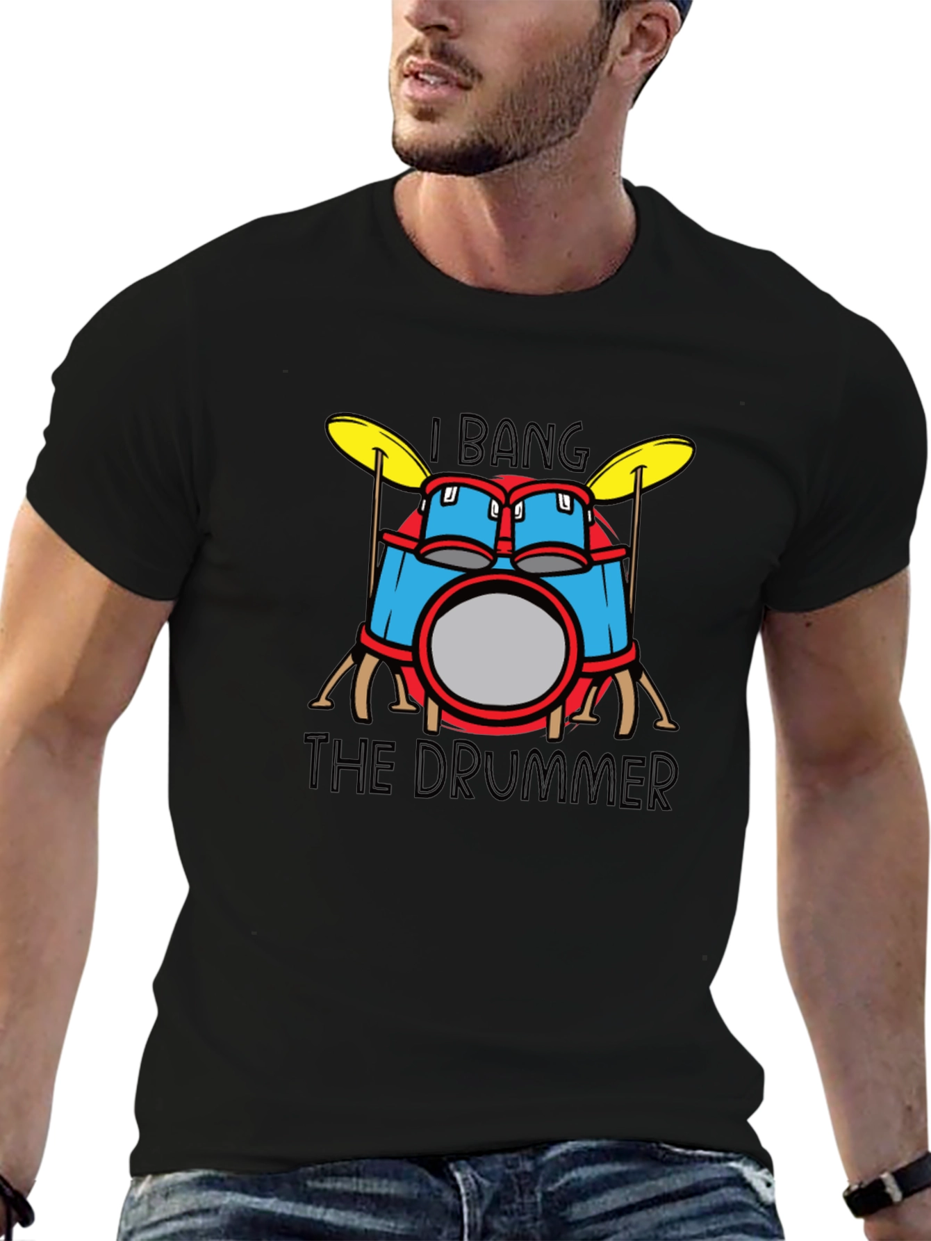 Black I Bang The Drummer T-Shirt - Funny Drum Set Tee view 6