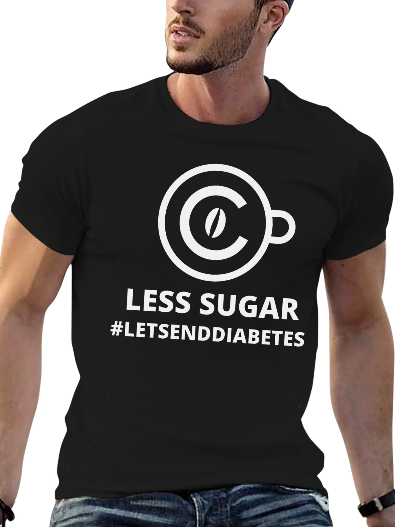 Black Less Sugar T-Shirt: Send Diabetes Away! view 6