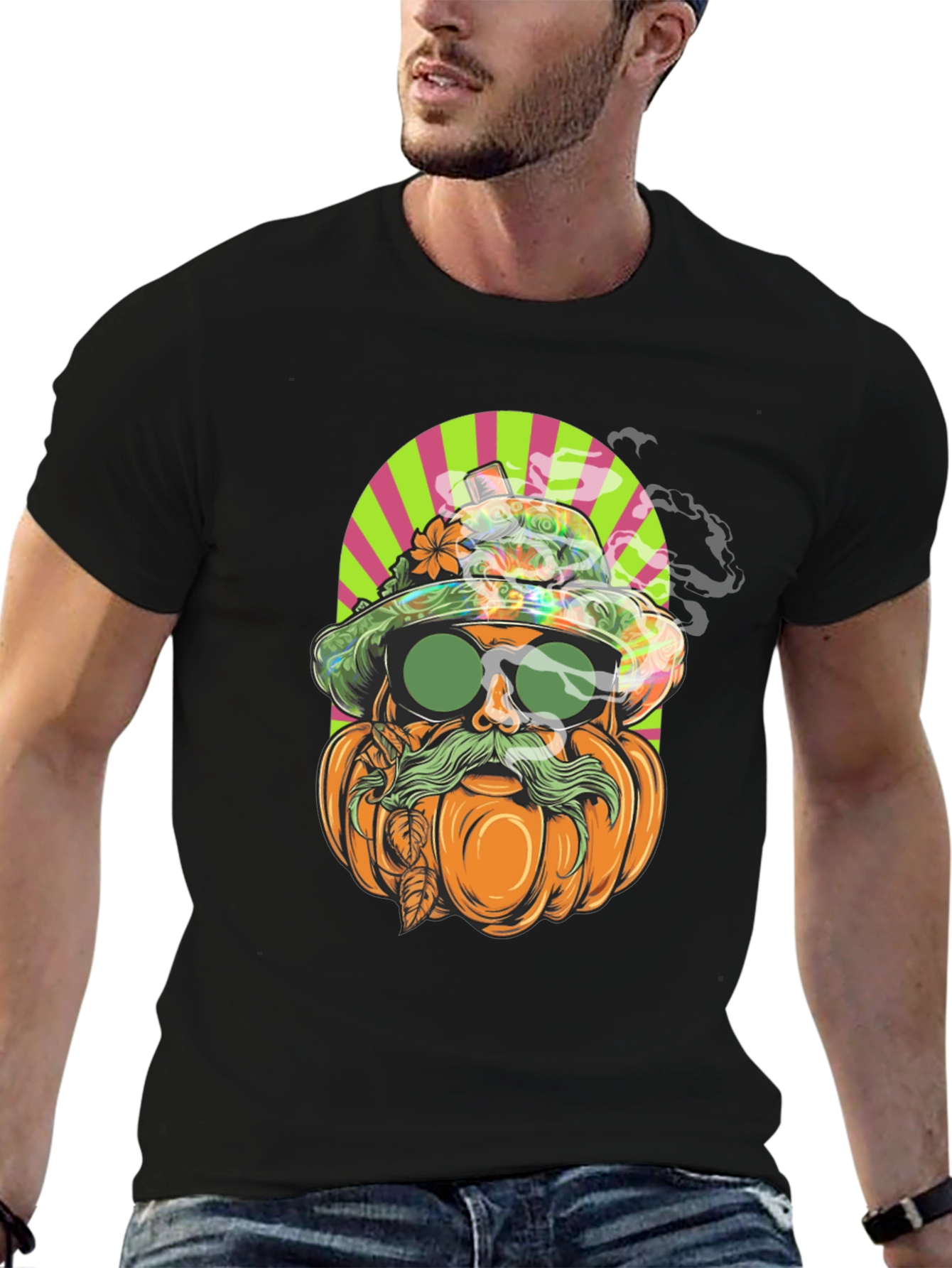 Black Pumpkin Man Graphic Tee - Halloween Style view 6