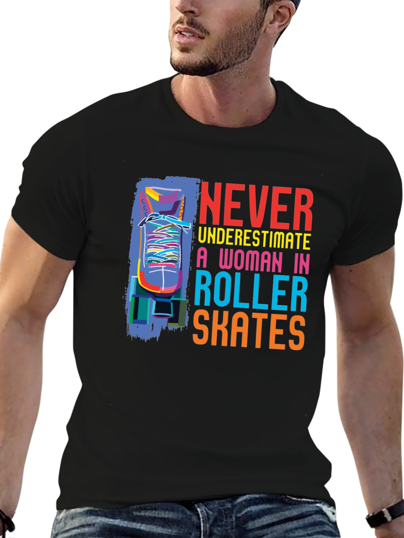 Black Never Underestimate Roller Skates T-Shirt view 6