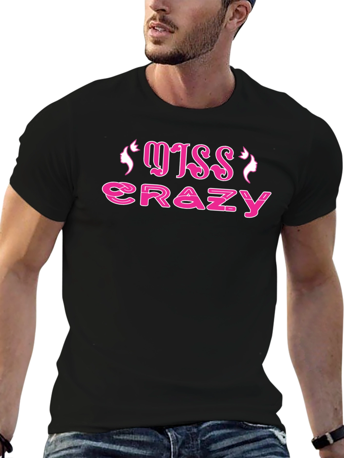 Black Miss Crazy Graphic Tee - Black Cotton Shirt view 6