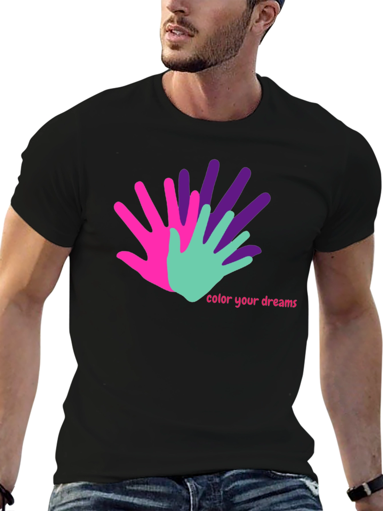 Black Colorful Hands T-Shirt - Color Your Dreams view 6