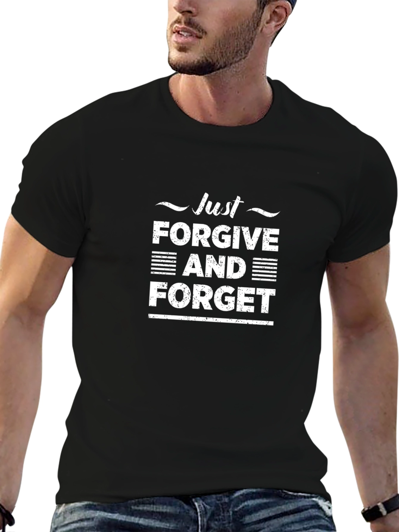 Black Just Forgive and Forget Black Graphic Tee view 6
