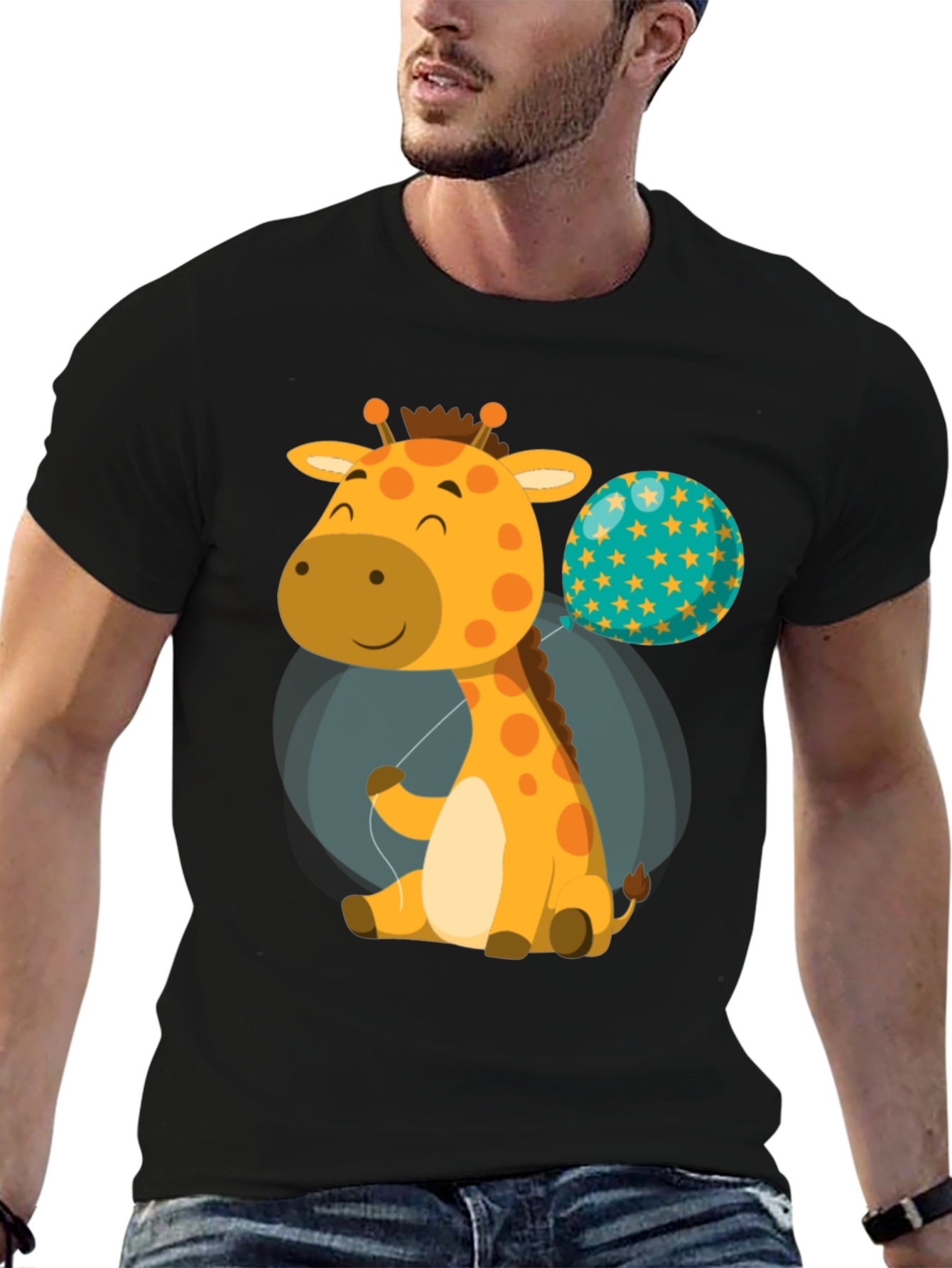 Black Cute Giraffe & Balloon Graphic T-Shirt view 6