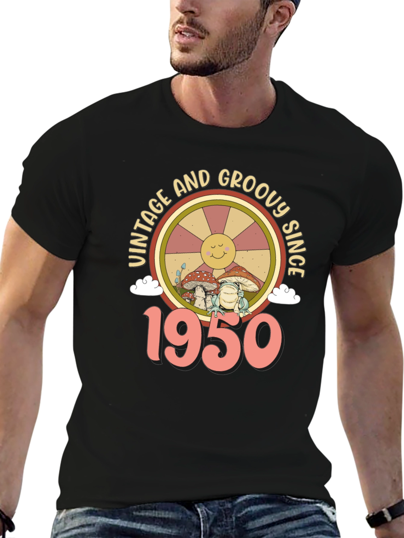Black Vintage and Groovy Since 1950 T-Shirt view 6
