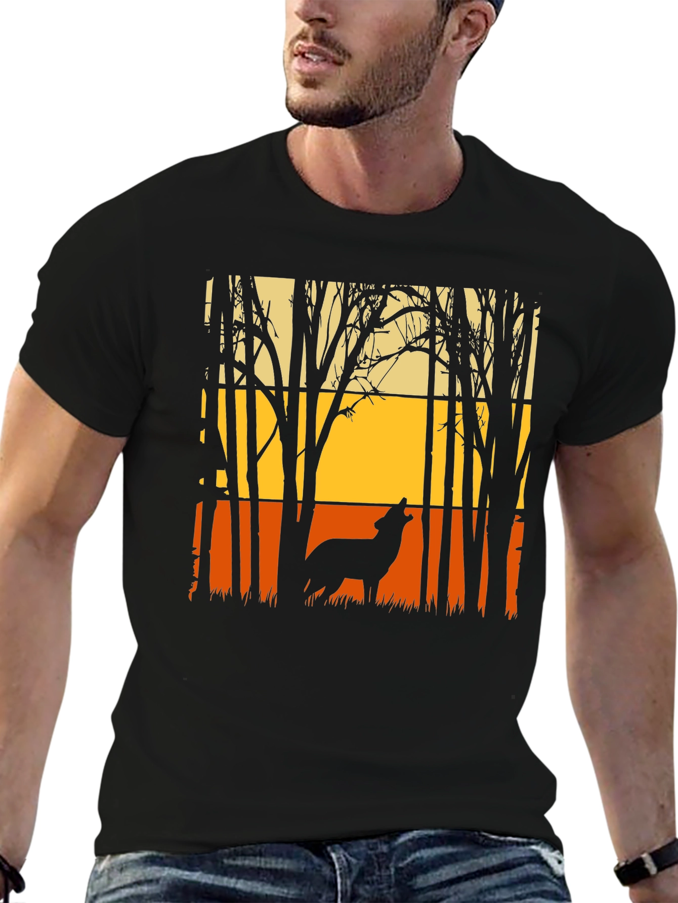 Black Wolf Silhouette T-Shirt - Nature Inspired Graphic Tee view 6