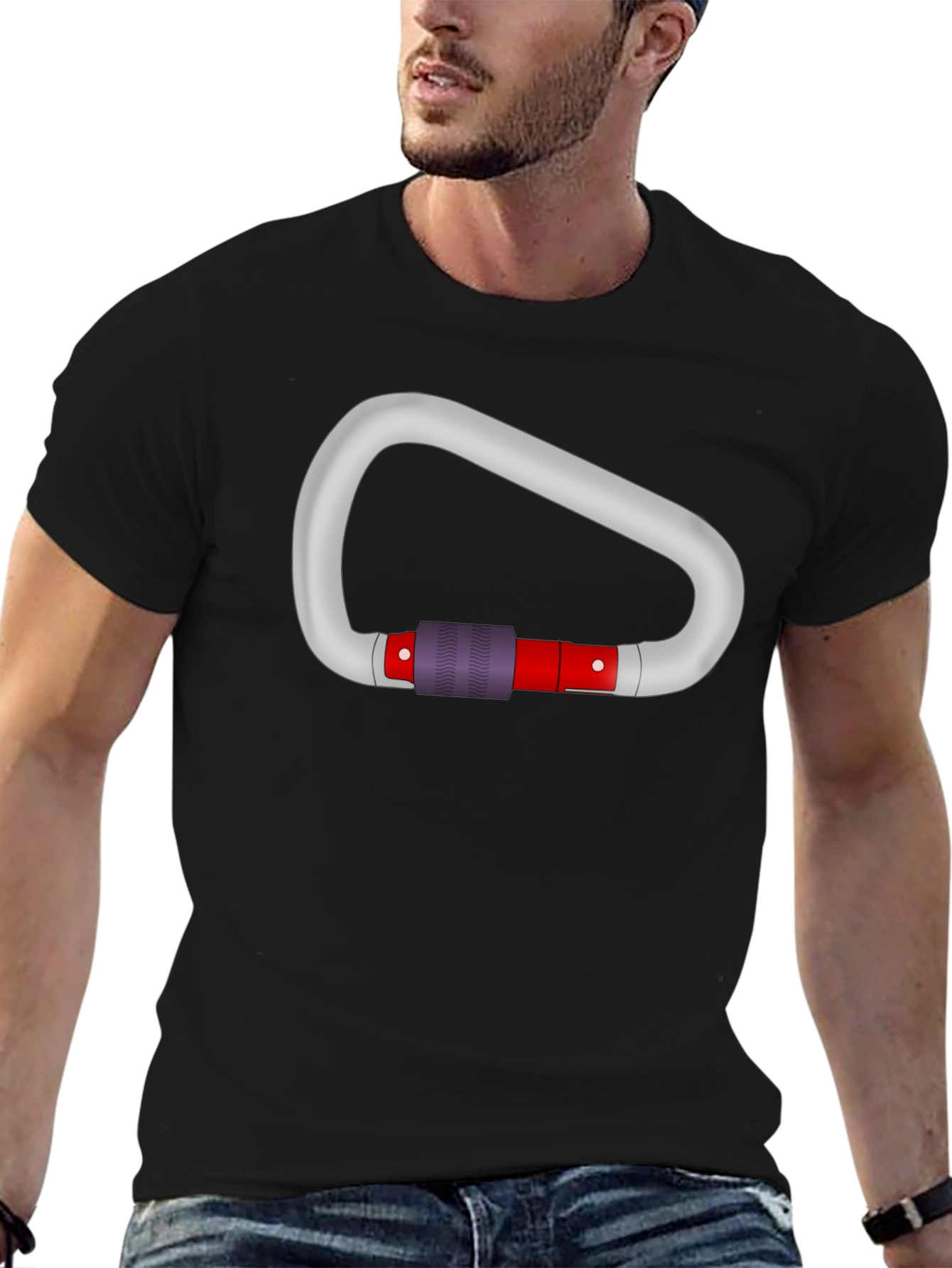Black Carabiner Graphic Tee - Black Cotton T-Shirt view 6