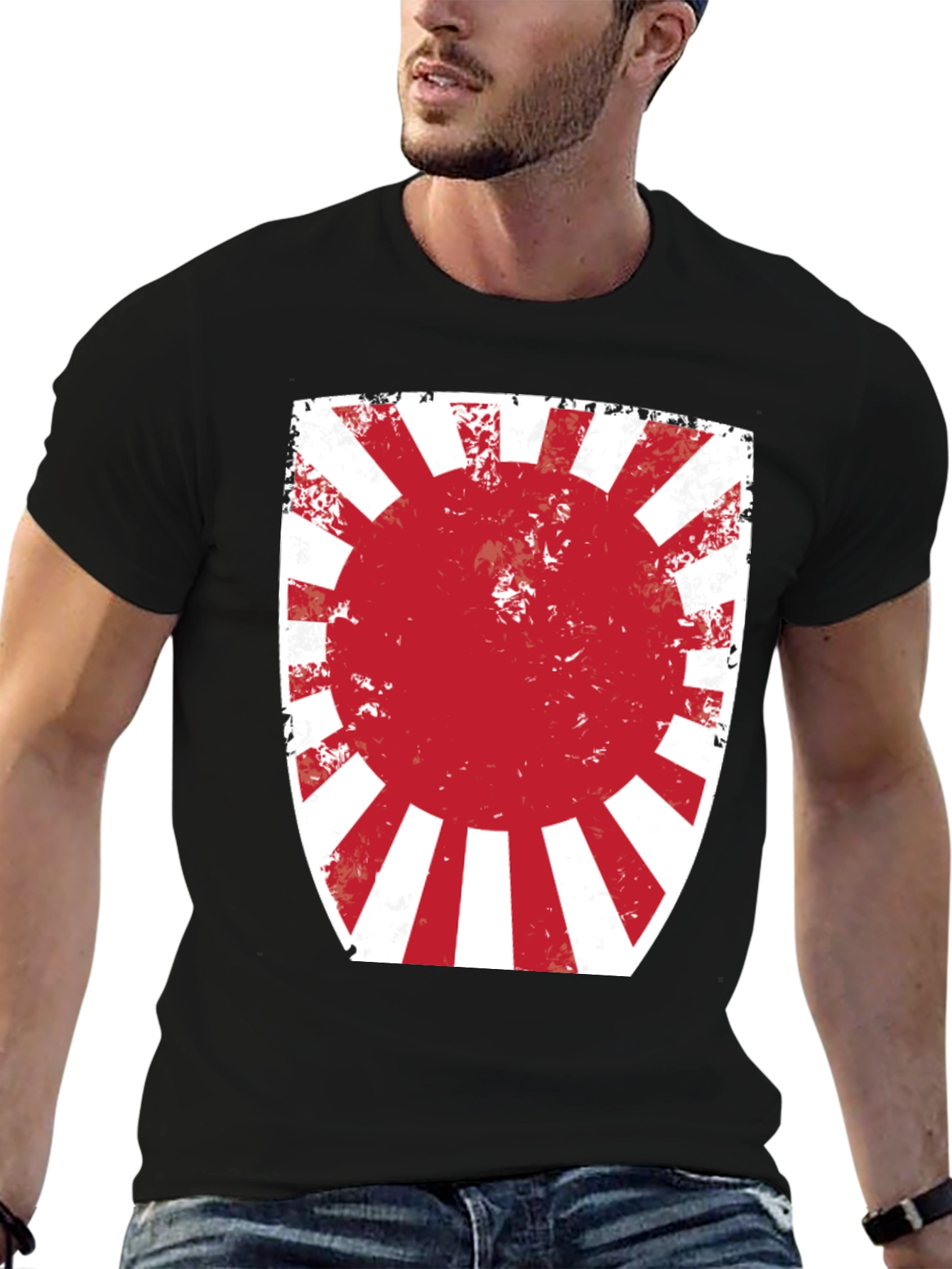 Black Rising Sun Graphic Tee - Distressed Print view 6