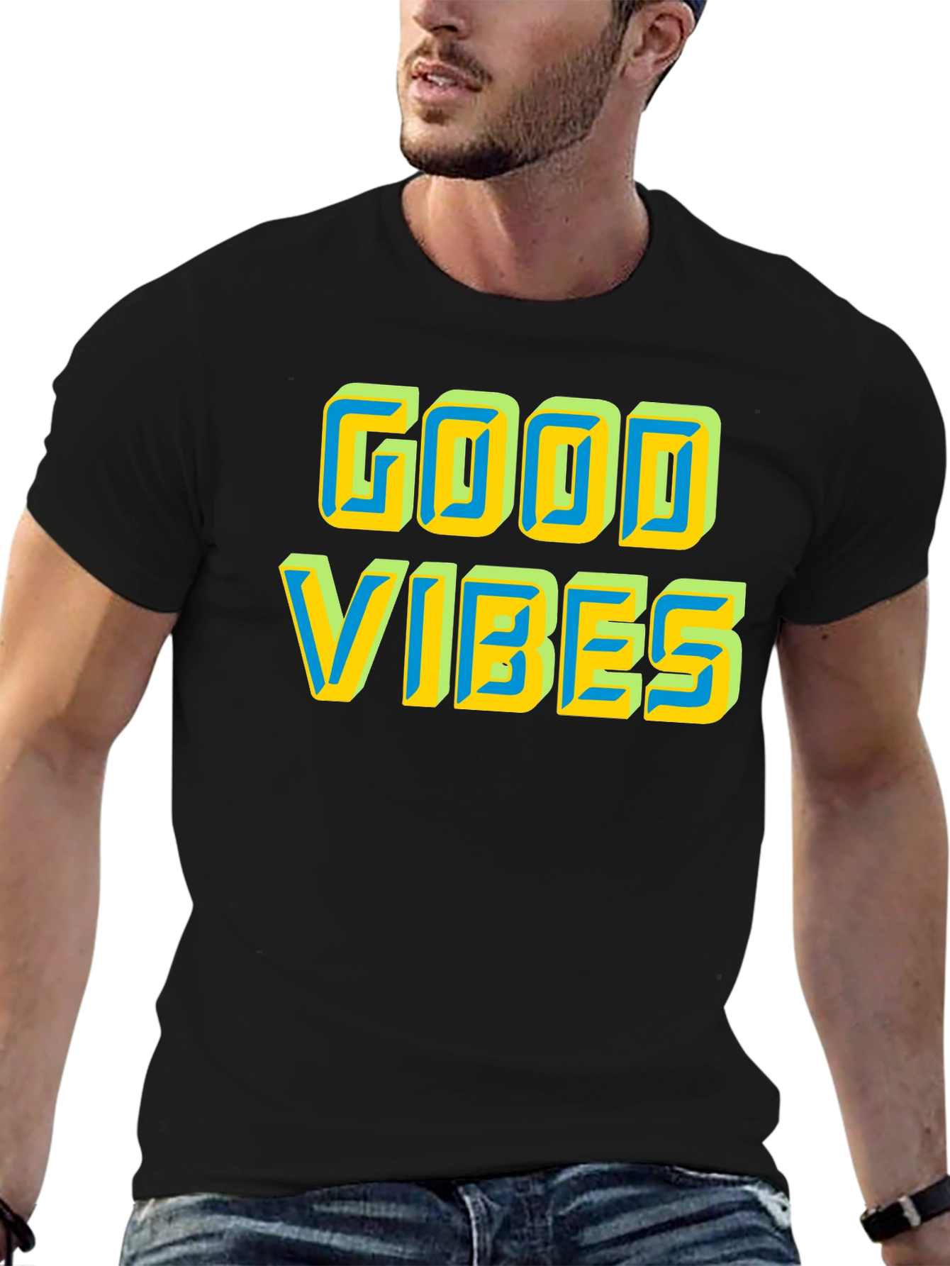 Black Good Vibes Graphic Tee - Positive Energy Shirt view 6