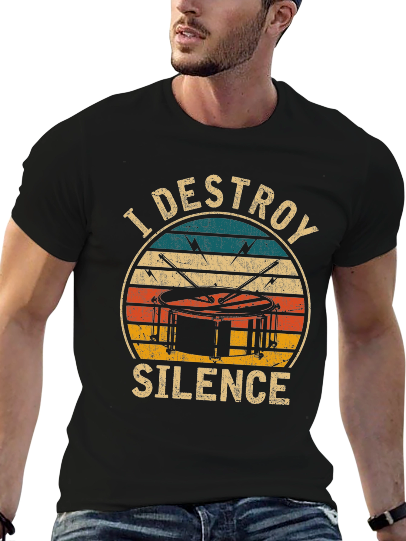 Black I Destroy Silence Drummer T-Shirt view 6