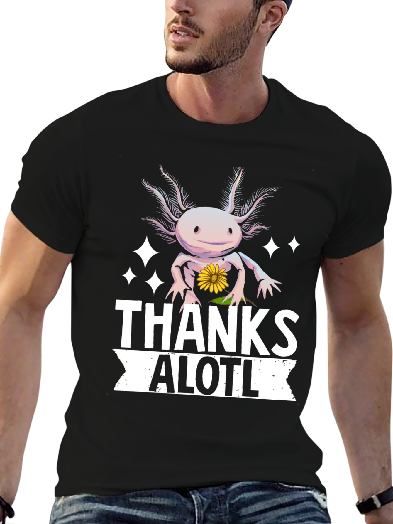 Black Thanks Alotl Axolotl T-Shirt view 6