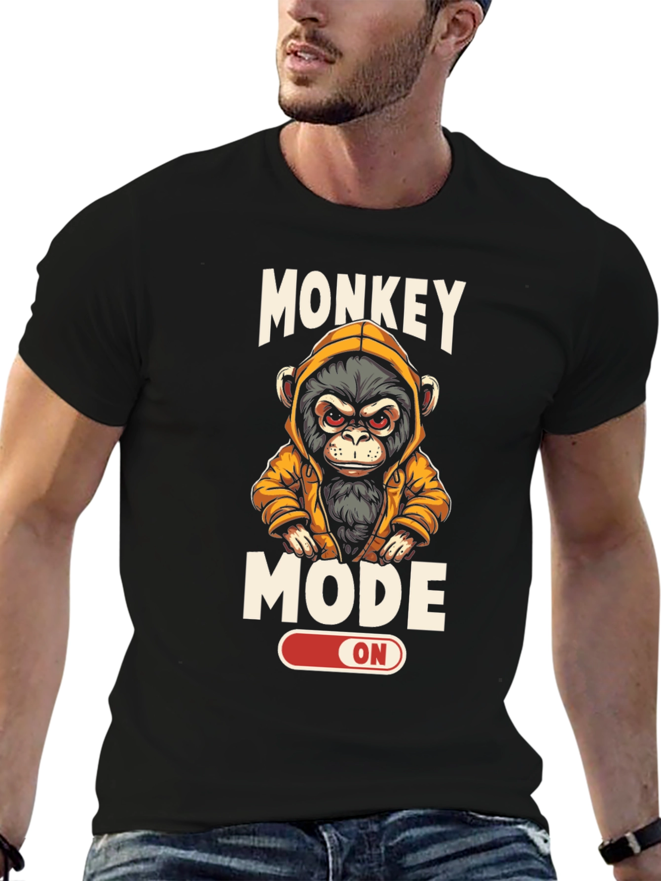 Black Monkey Mode ON T-Shirt - Funny Graphic Tee view 6