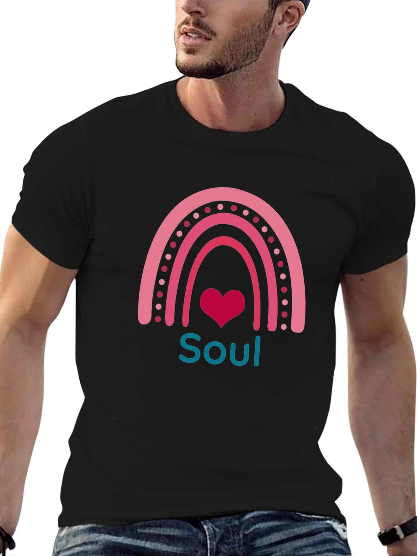 Black Soul Rainbow Graphic Tee - Stylish Black T-Shirt view 6