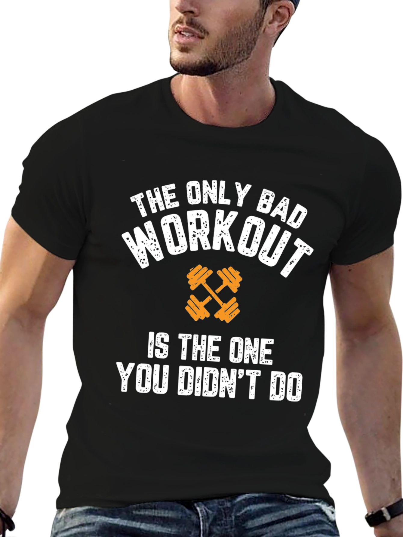 Black Workout Motivation Graphic Tee - The Only Bad Workout view 6