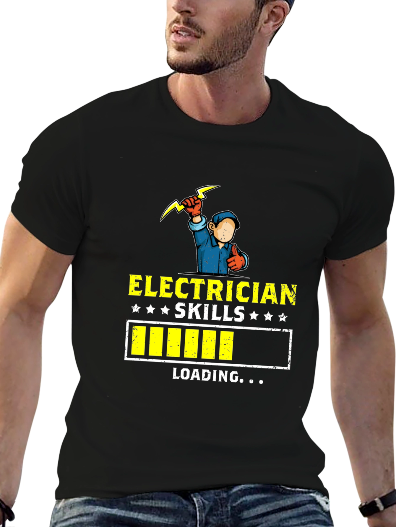 Black Electrician Skills Loading Funny T-Shirt view 6