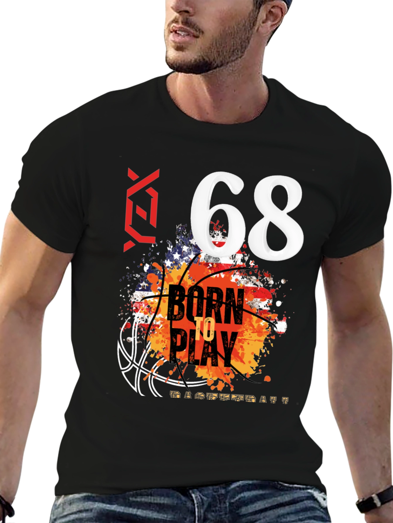 Black Born to Play Basketball T-Shirt - Number 68 view 6
