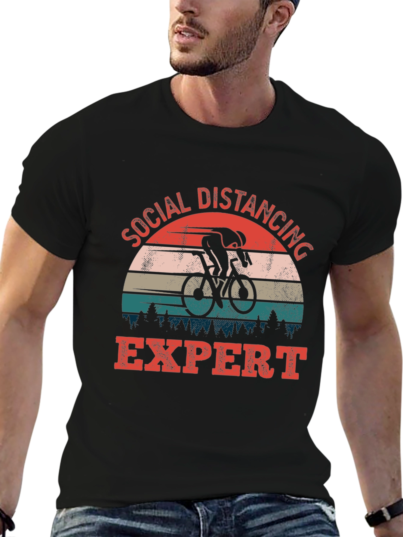 Black Social Distancing Expert Cyclist Graphic Tee view 6