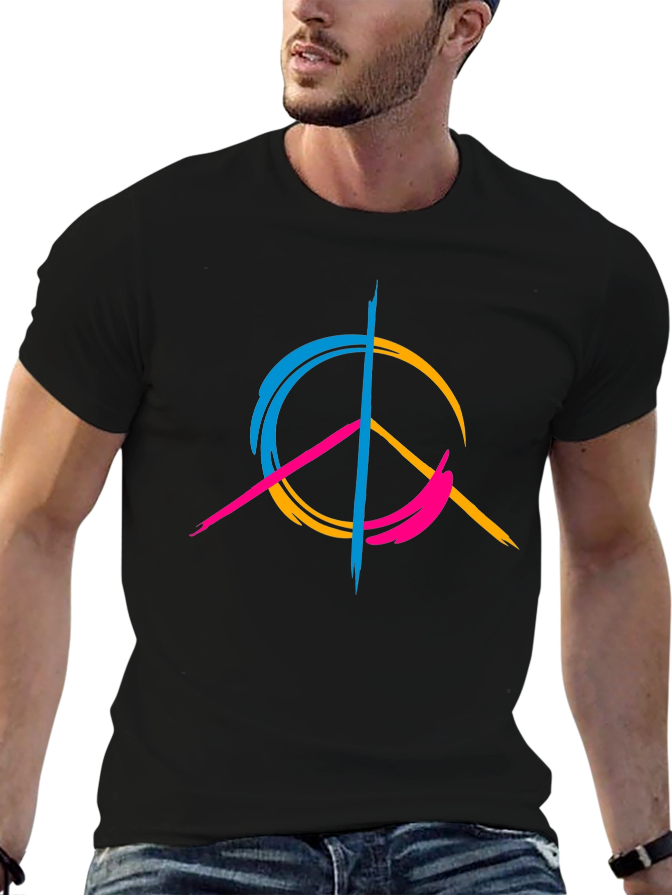 Black Peace Sign Graphic Tee - Modern Design, Casual Wear view 6