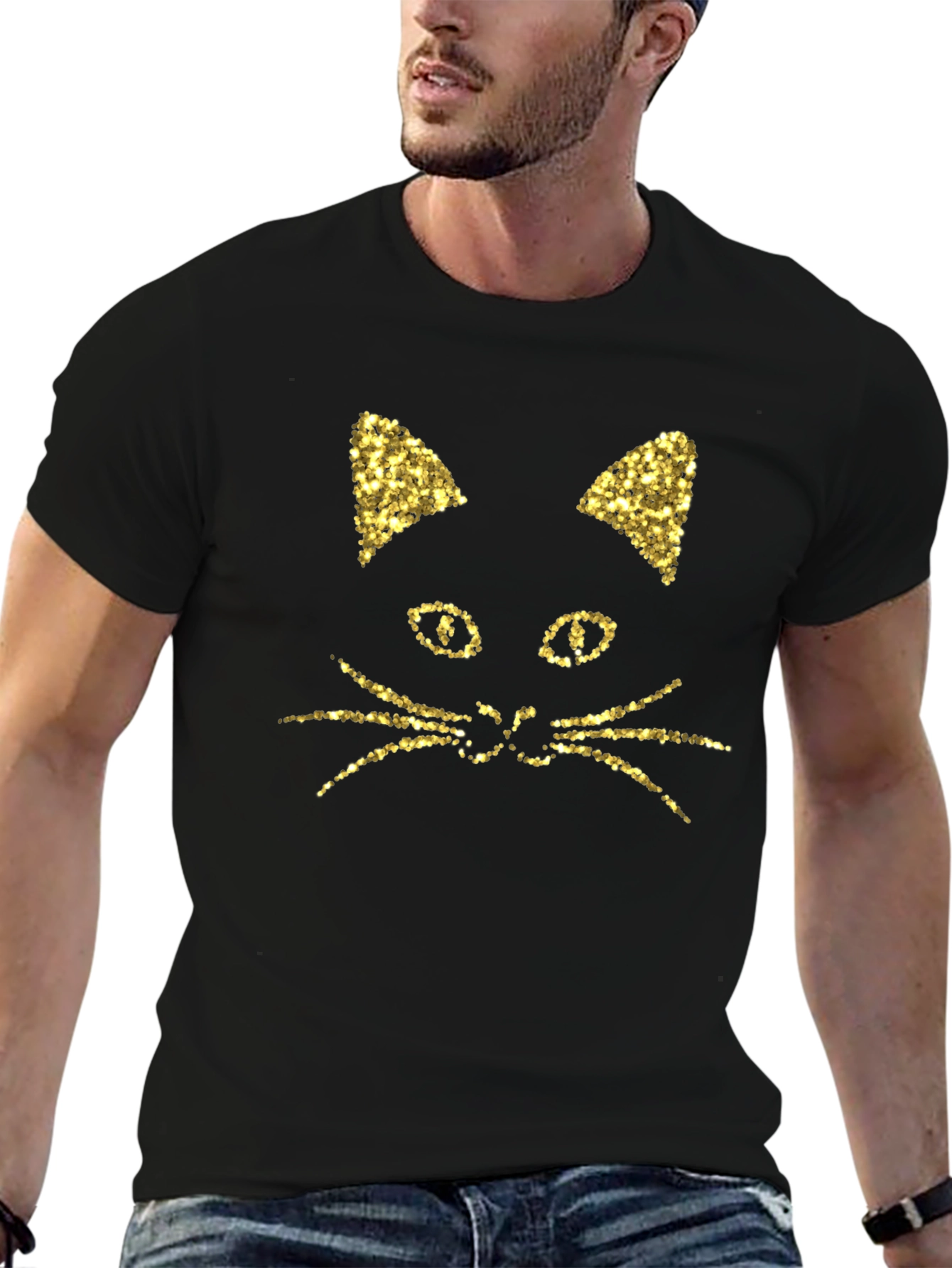 Black Sparkle Cat Graphic Tee - Modern Cat Lover T-Shirt view 6