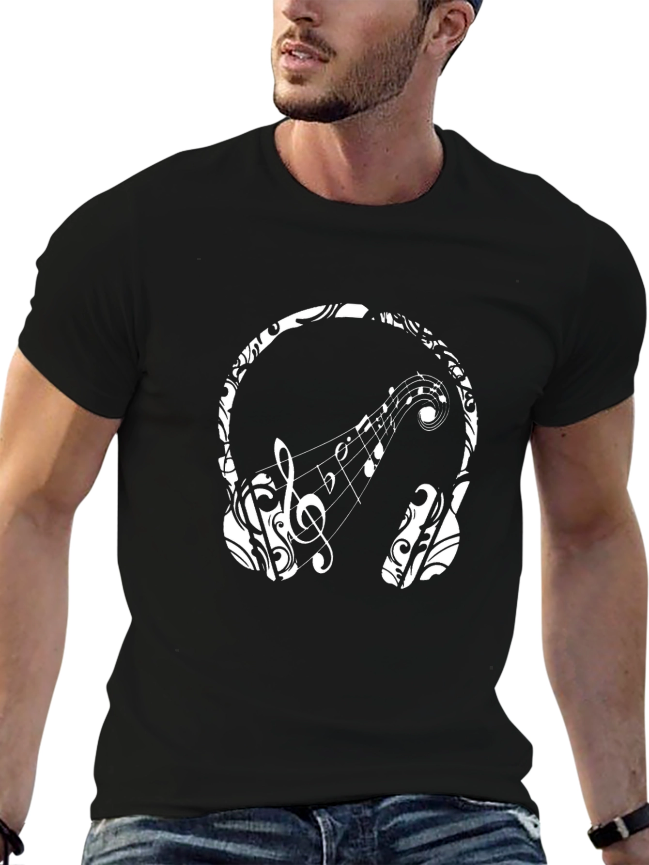 Black Music Lover's Tee - Headphones & Notes view 6
