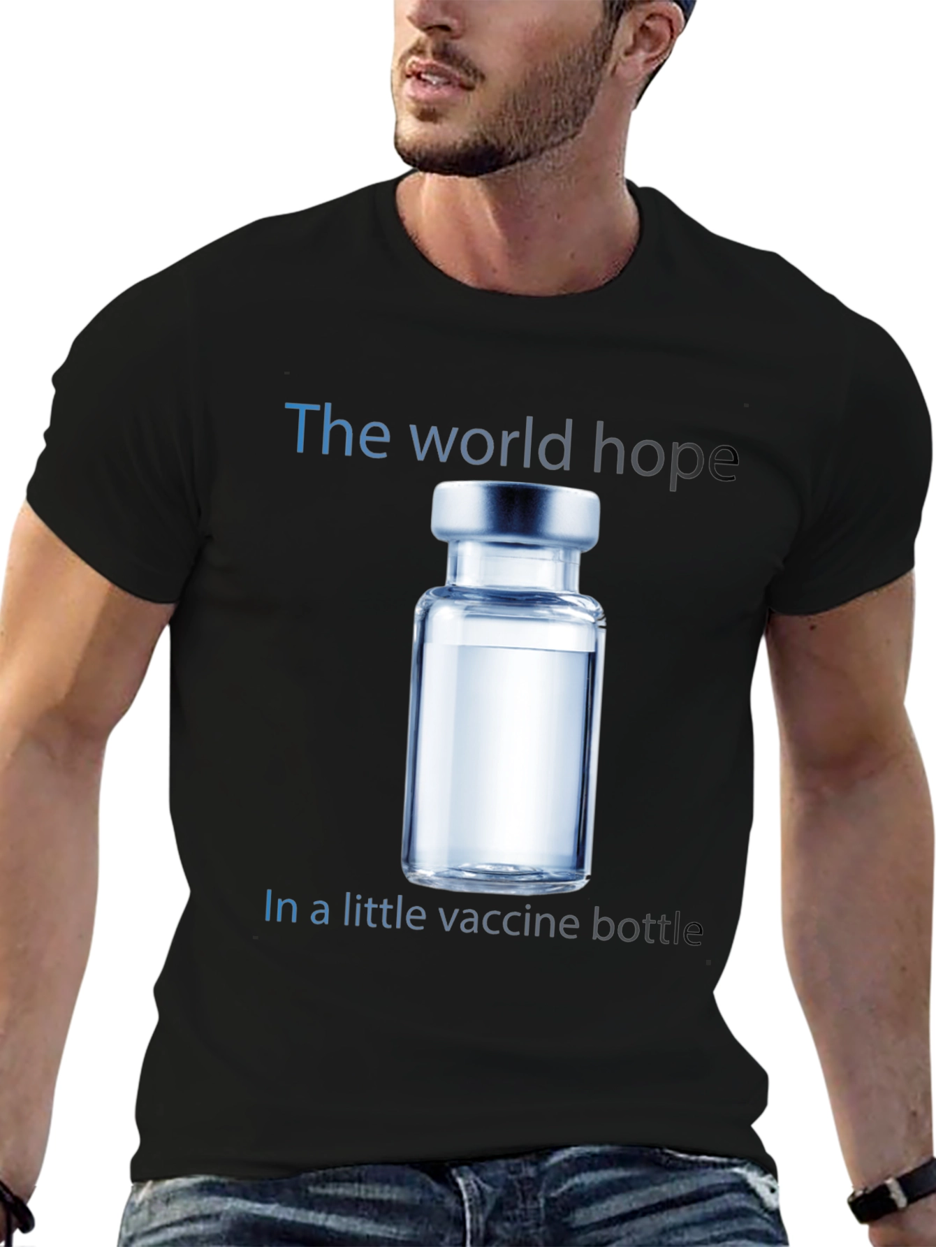 Black World Hope Vaccine T-Shirt - Unisex Cotton Tee view 6