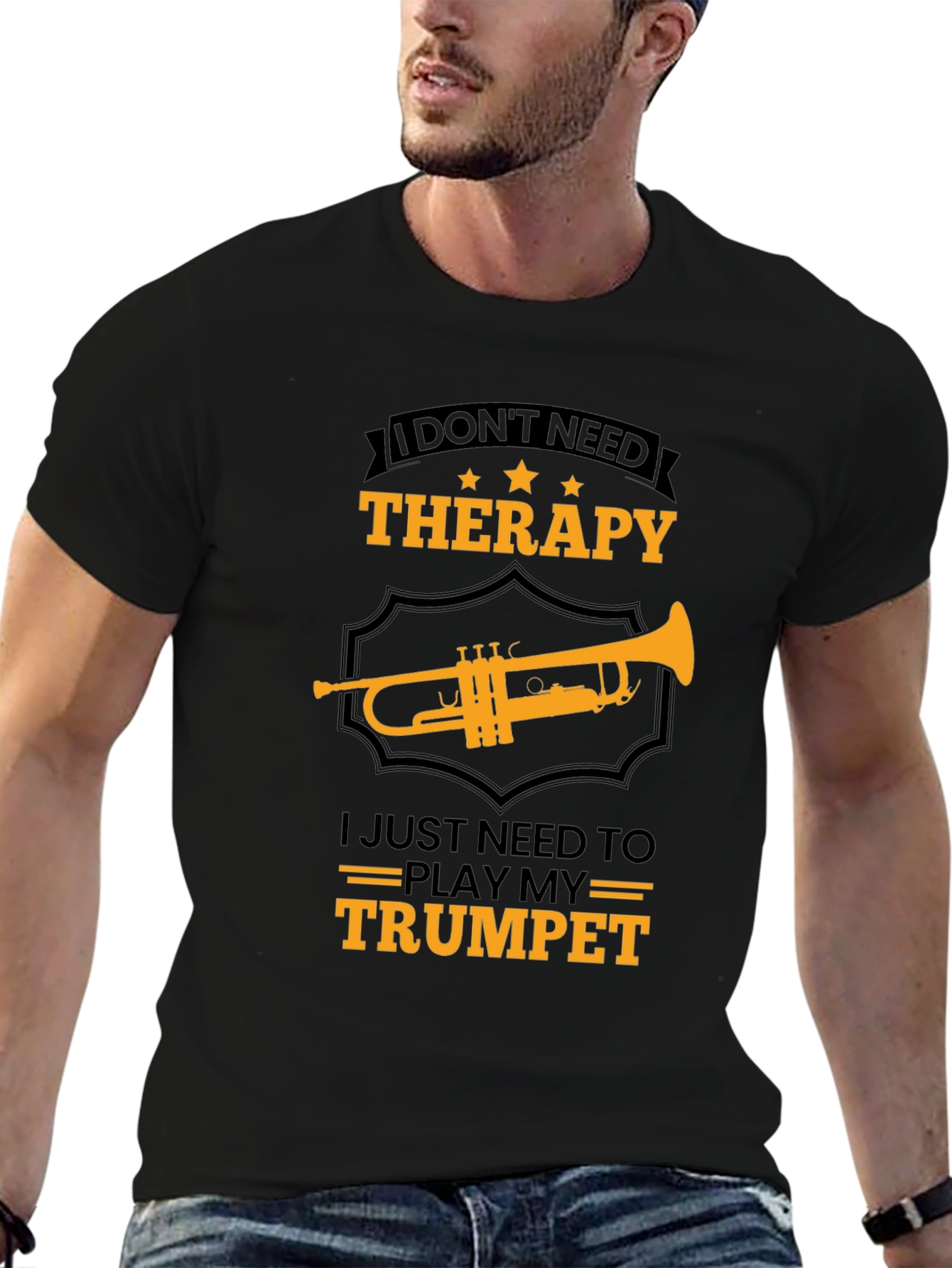 Black Therapy Trumpet T-Shirt view 6