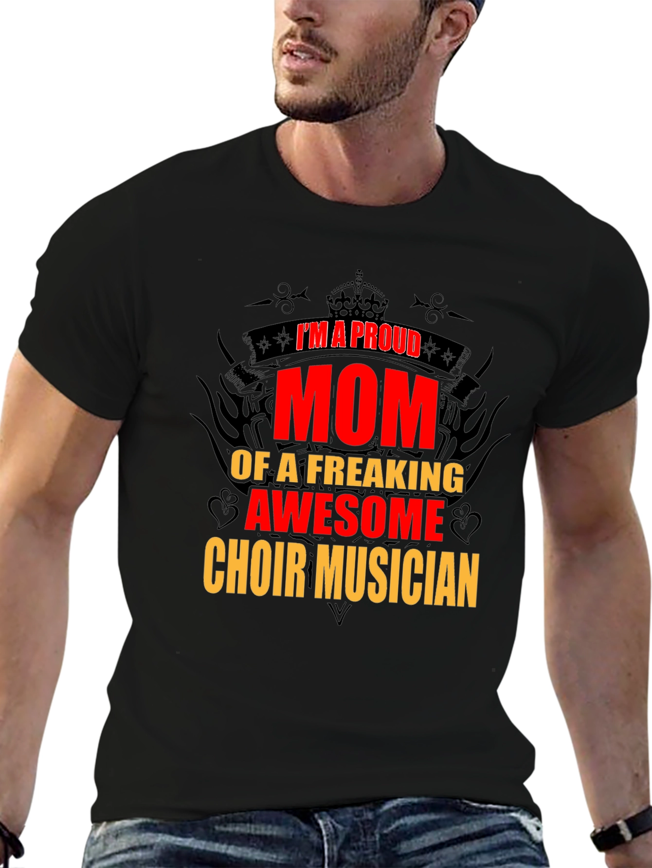Black Proud Mom Choir Musician T-Shirt view 6
