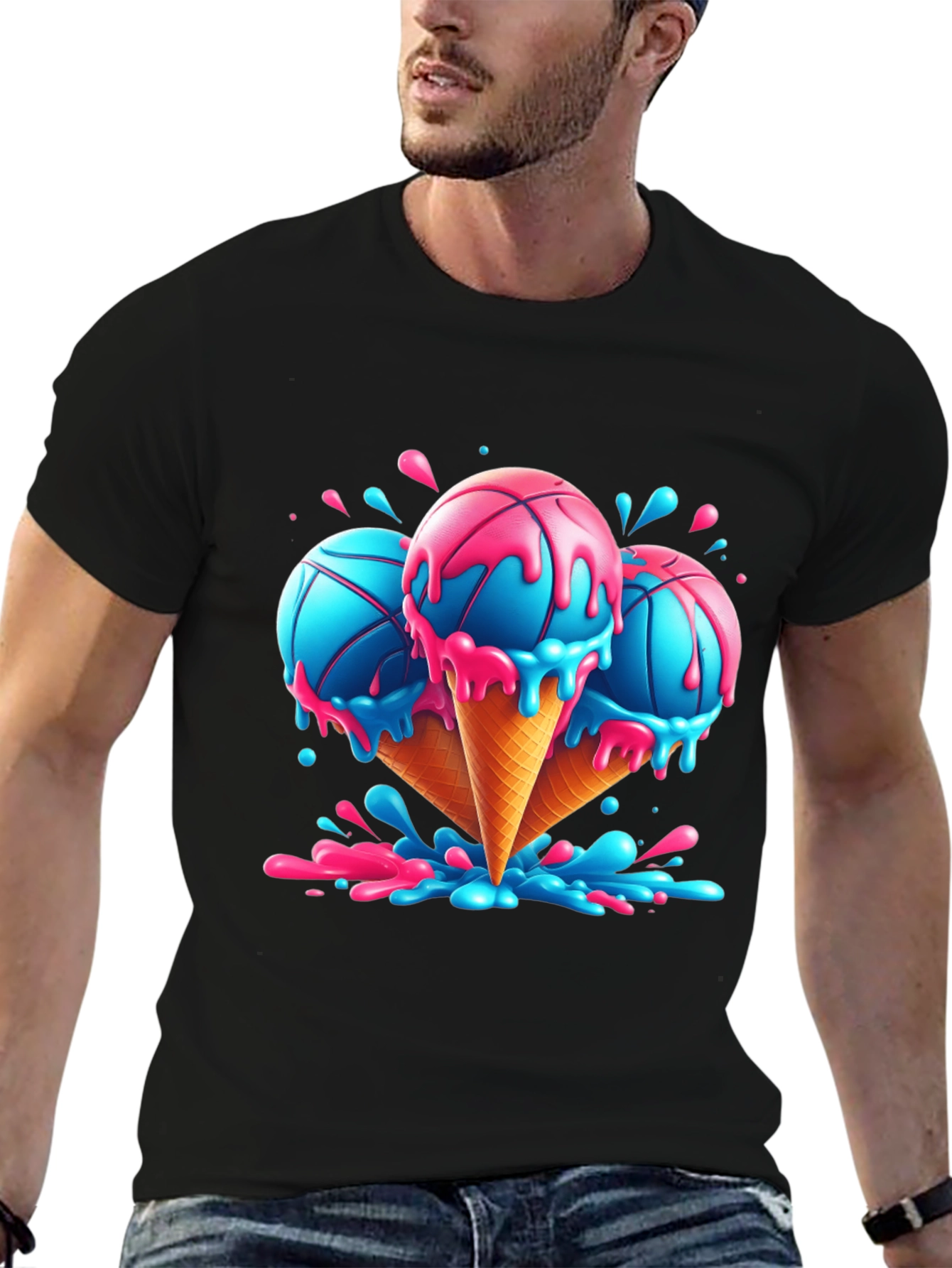 Black Basketball Ice Cream T-Shirt - Cool Graphic Tee view 6