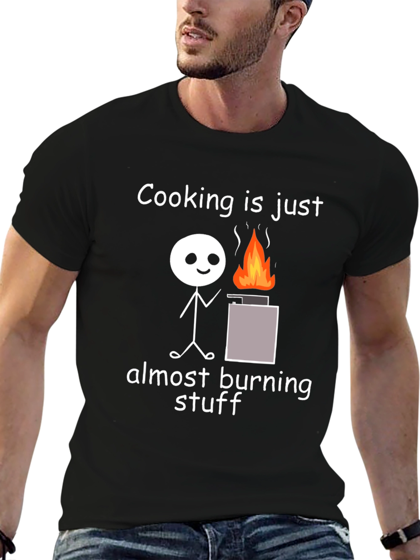 Black Funny Cooking Almost Burning Stuff T-Shirt view 6