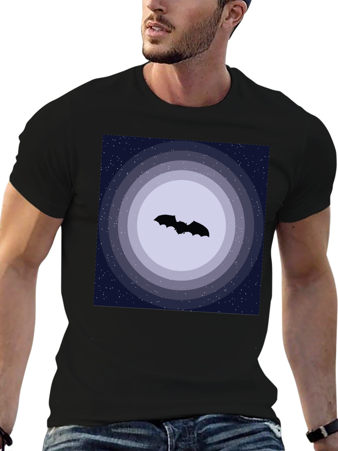 Black Bat Silhouette Night Sky Graphic Tee view 6