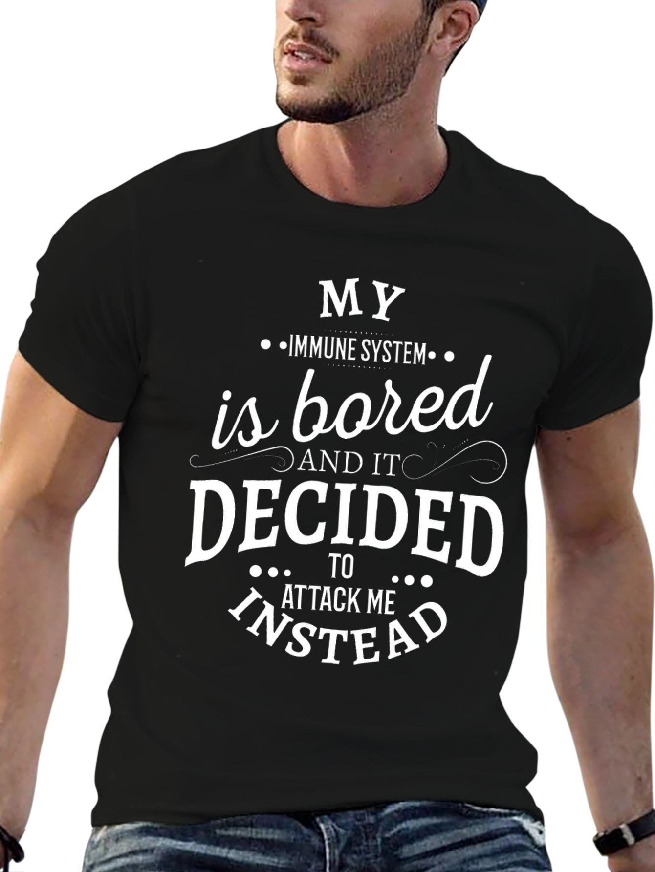Black My Immune System Is Bored Graphic Tee view 6