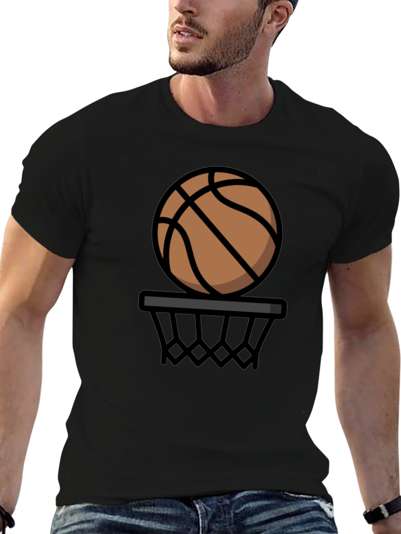 Black Basketball Graphic Tee - Black Cotton T-Shirt view 6