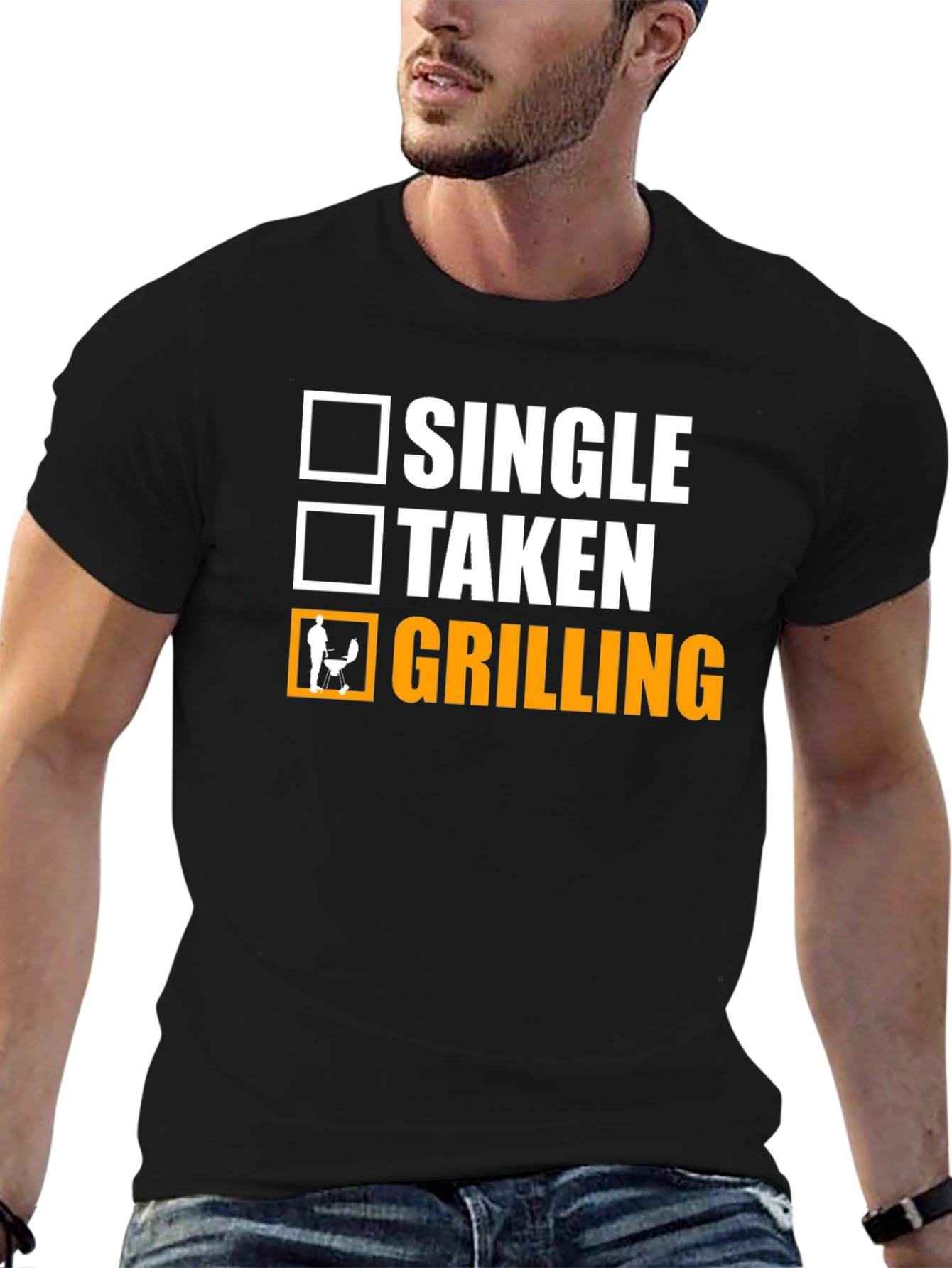 Black Grilling Status T-Shirt - Single Taken BBQ Funny Tee view 6