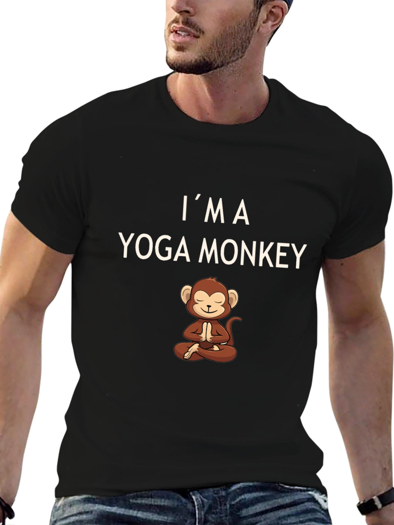 Black I'm a Yoga Monkey Men's Black T-Shirt view 6