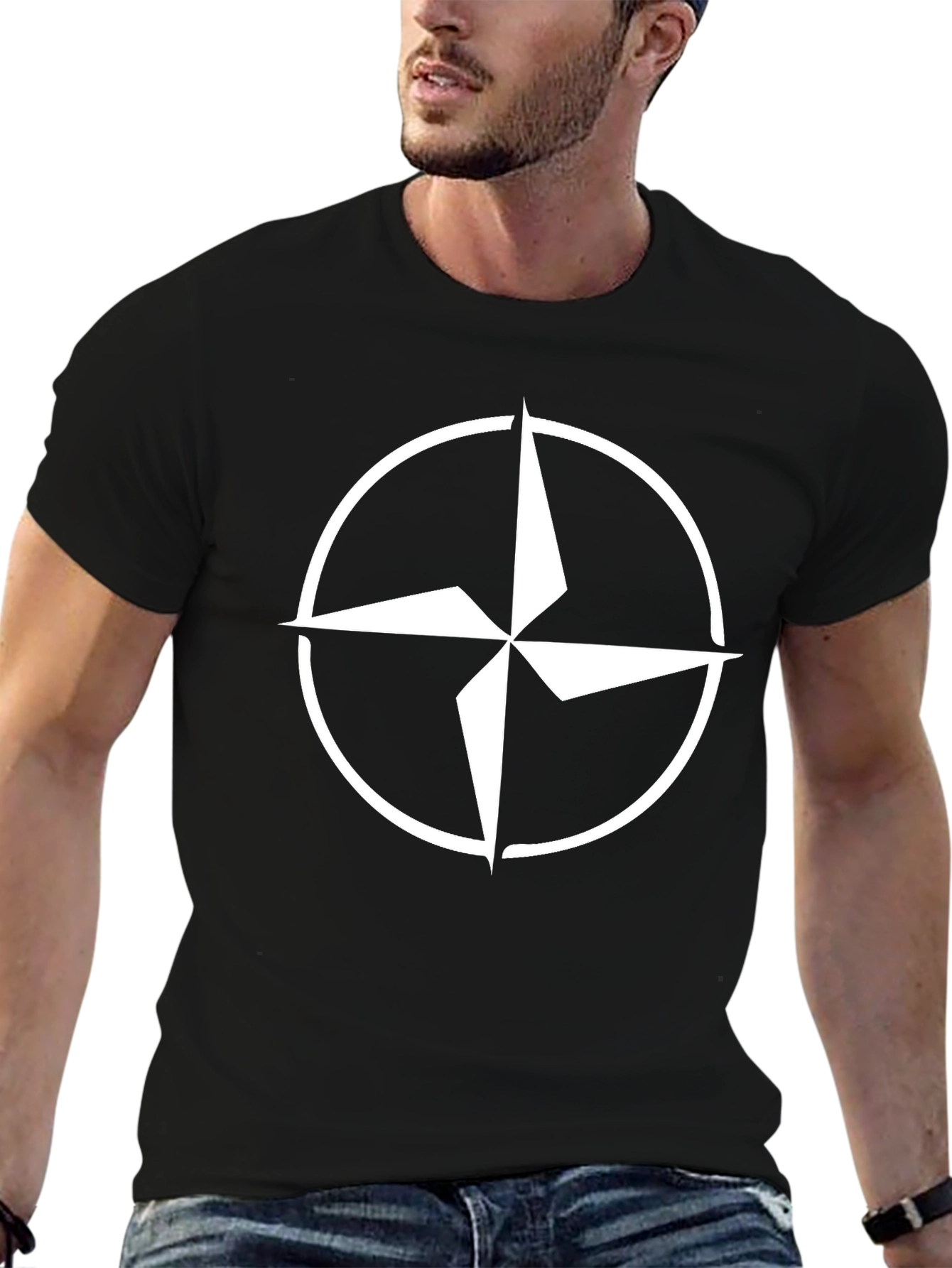 Black Graphic Tee - Compass Design view 6