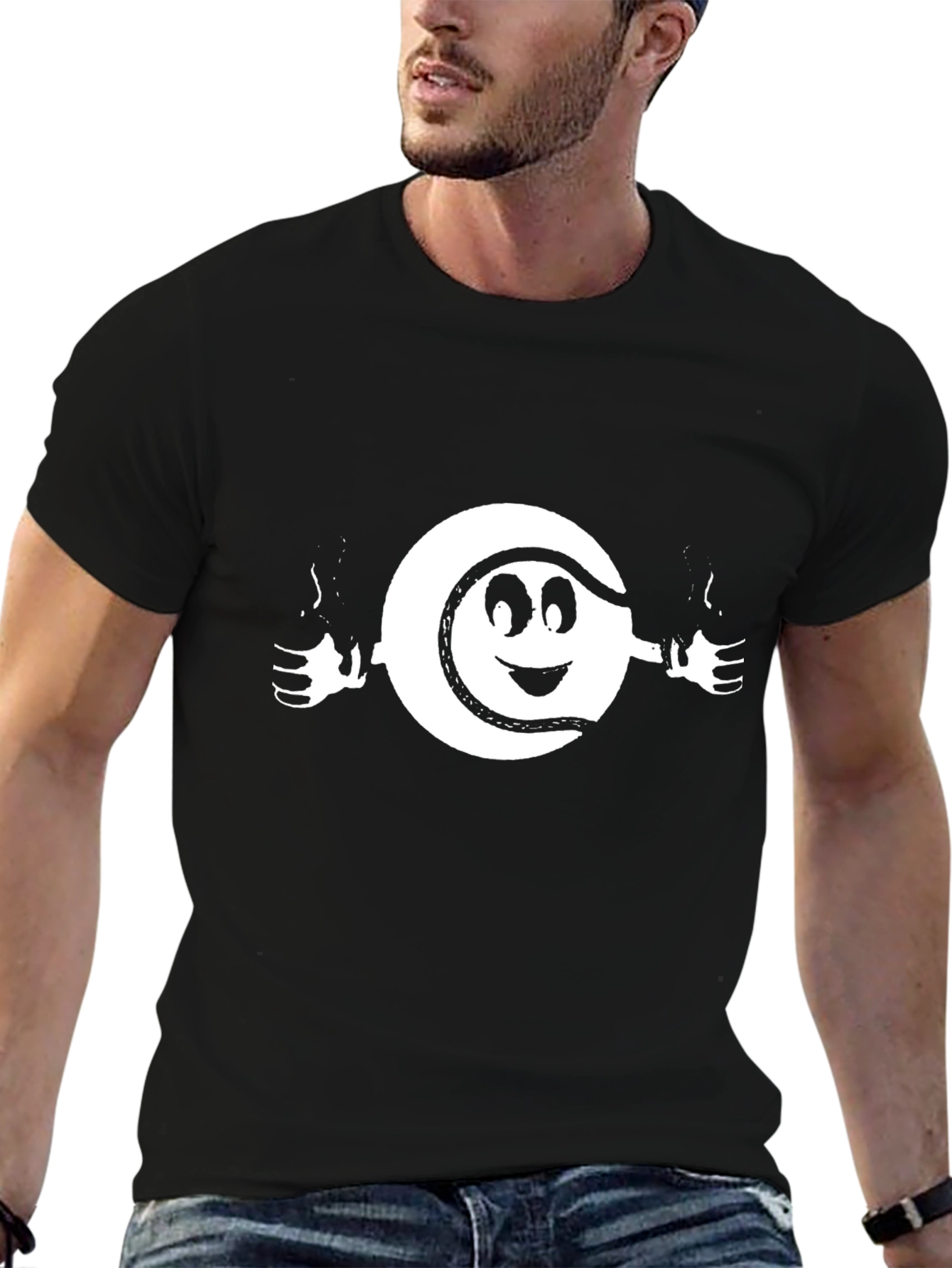 Black Smiling Tennis Ball Graphic Tee - Black Cotton T-Shirt view 6