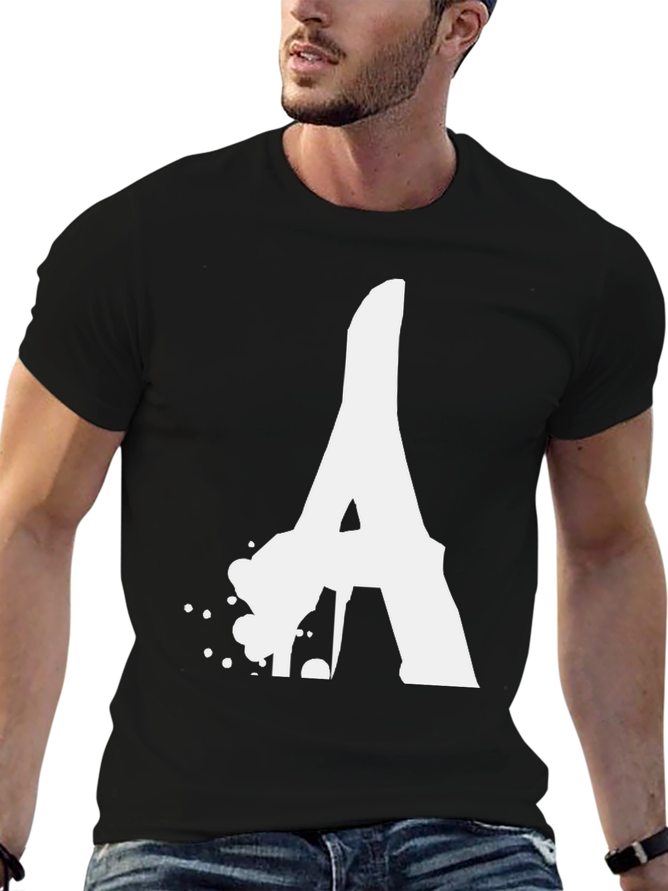 Black Bold Letter 'A' Graphic Tee - Black Cotton T-Shirt view 6