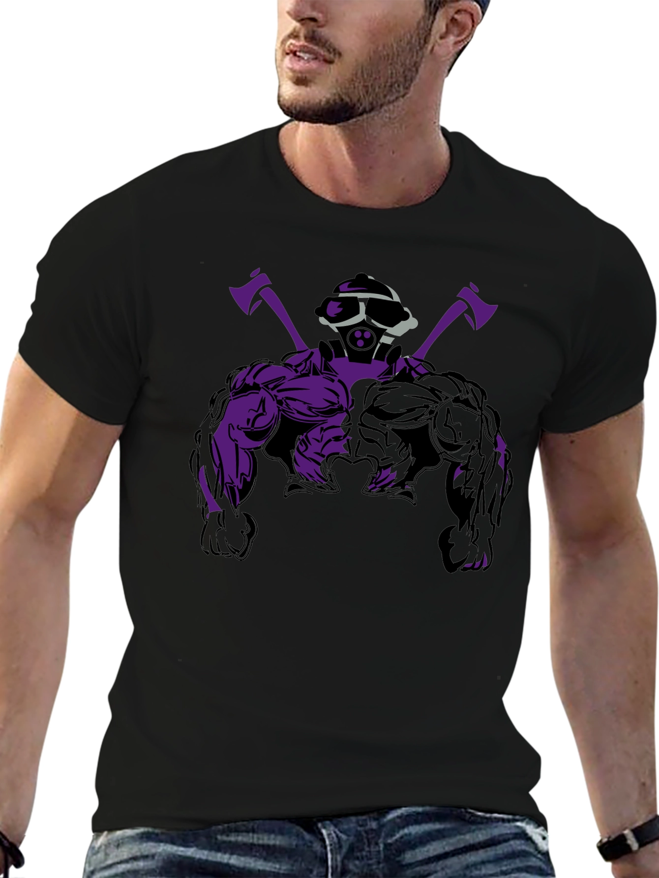 Black Black Graphic Tee - Muscled Mutant with Axes view 6