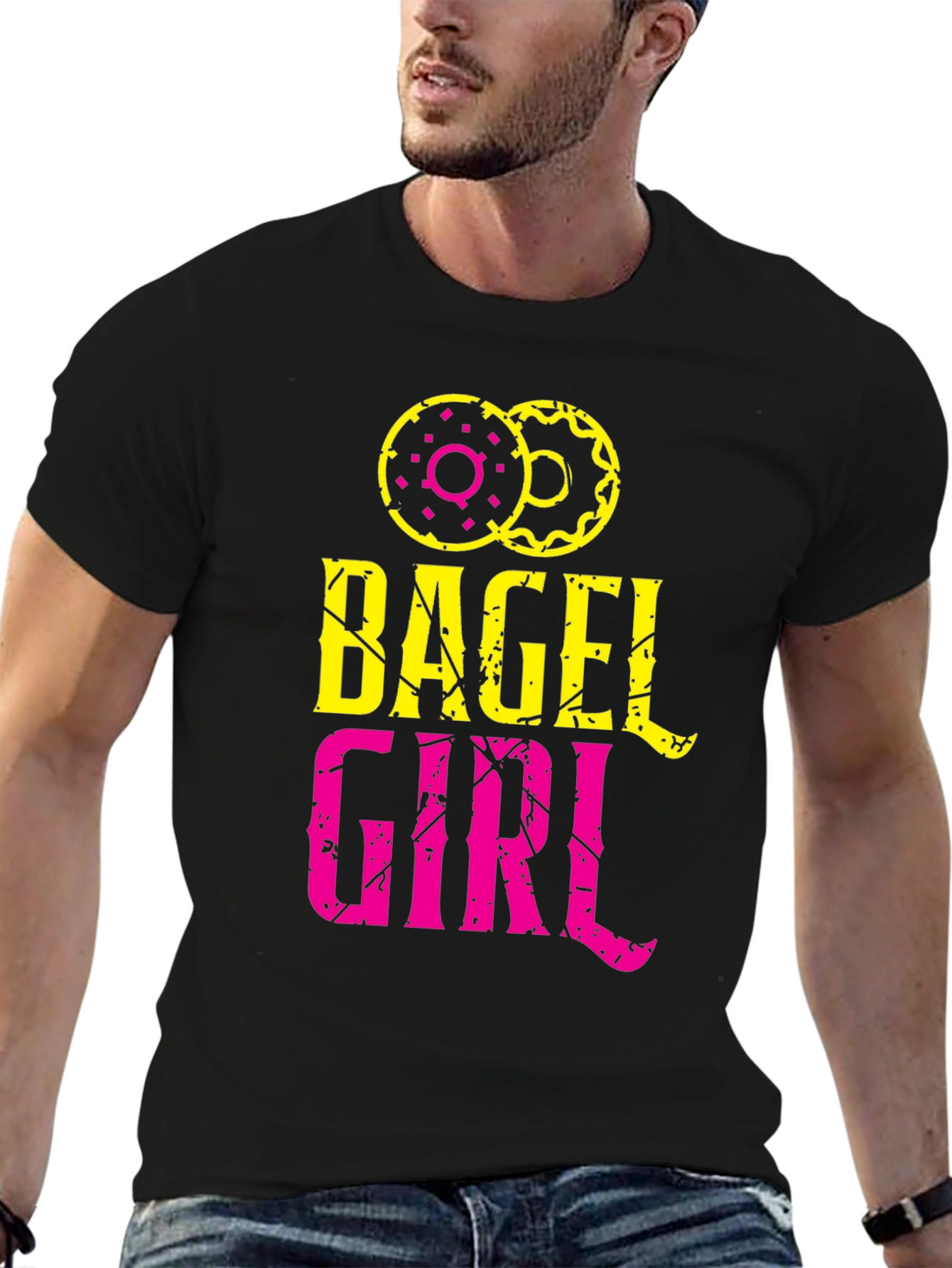 Black Bagel Girl Graphic Tee - Trendy Casual Top view 6
