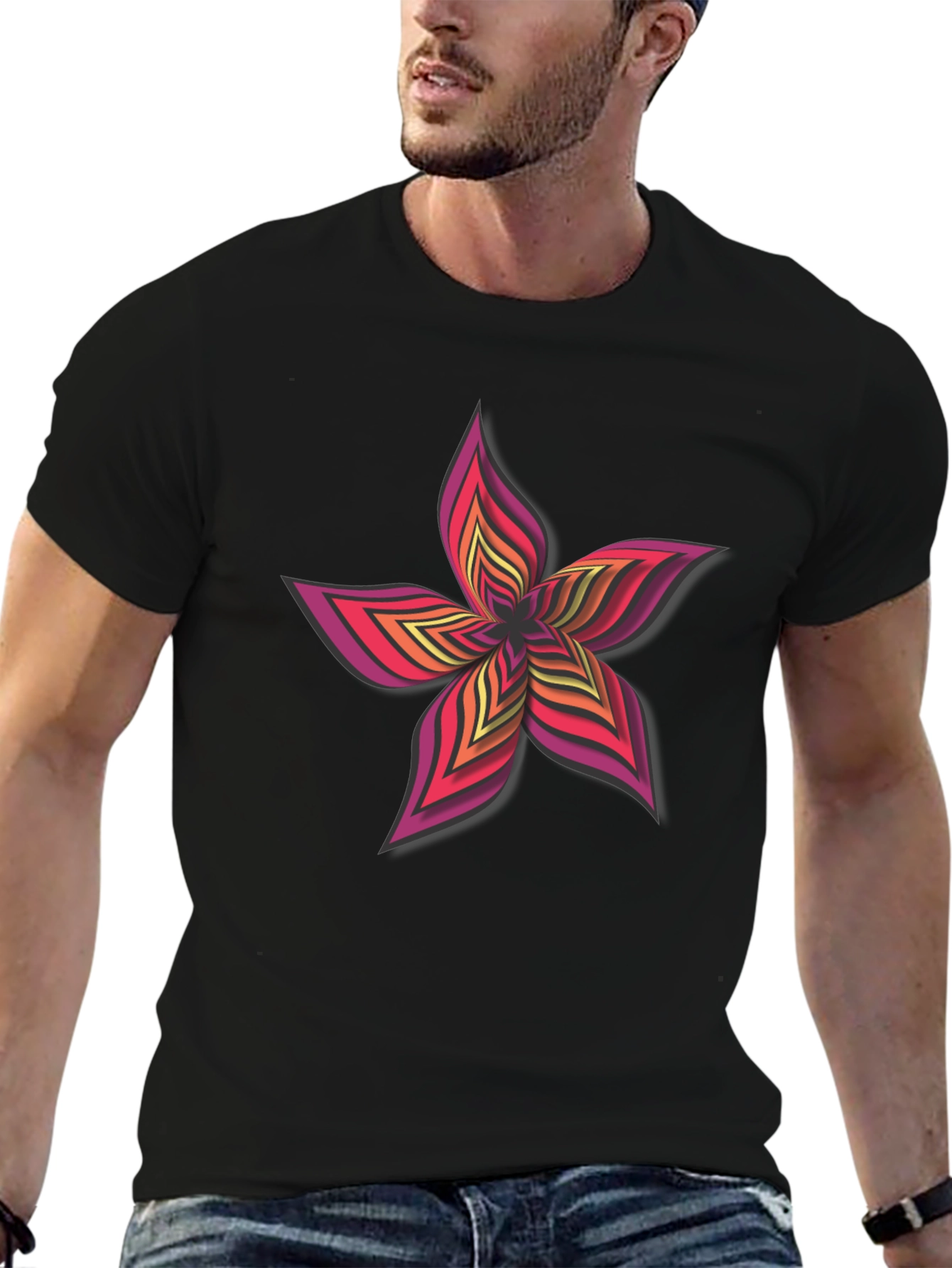 Black Bold Floral Graphic Print T-Shirt - Casual Wear view 6
